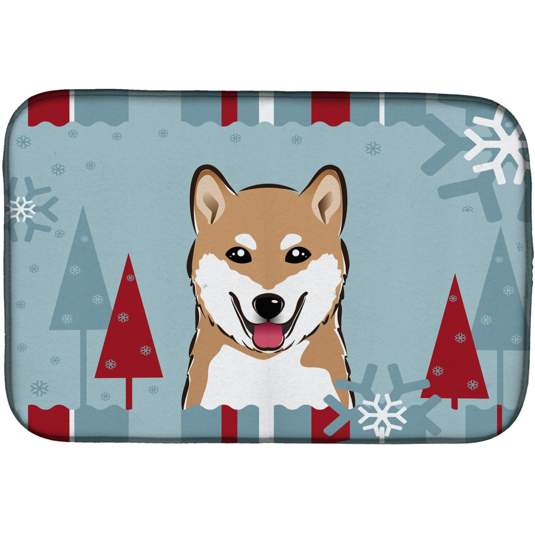 &quotCaroline's Treasures Winter Holiday Shiba Inu Dish Drying Mat, 14"" x 21"""