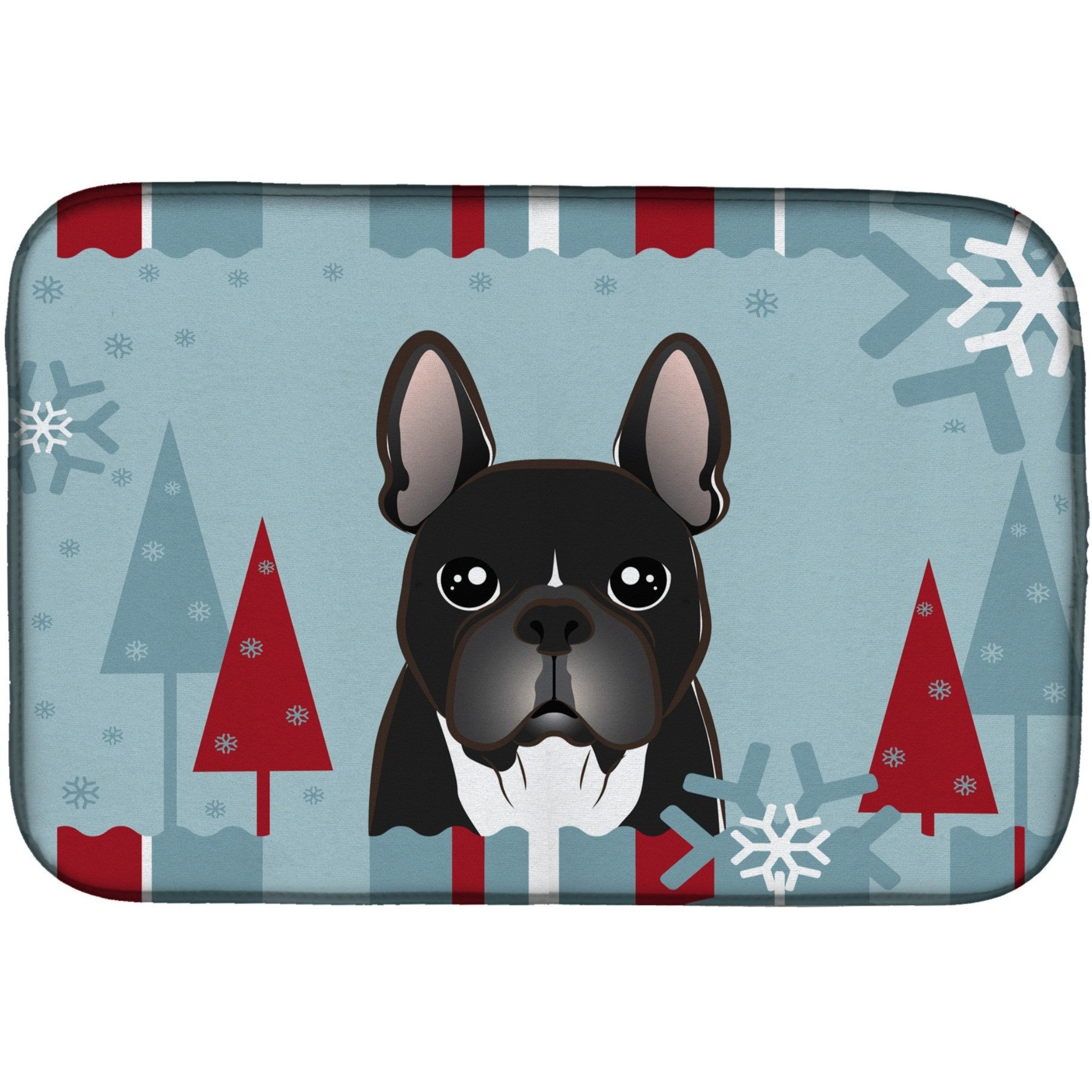 &quotCaroline's Treasures Winter Holiday French Bulldog Dish Drying Mat, 14"" x 21"""