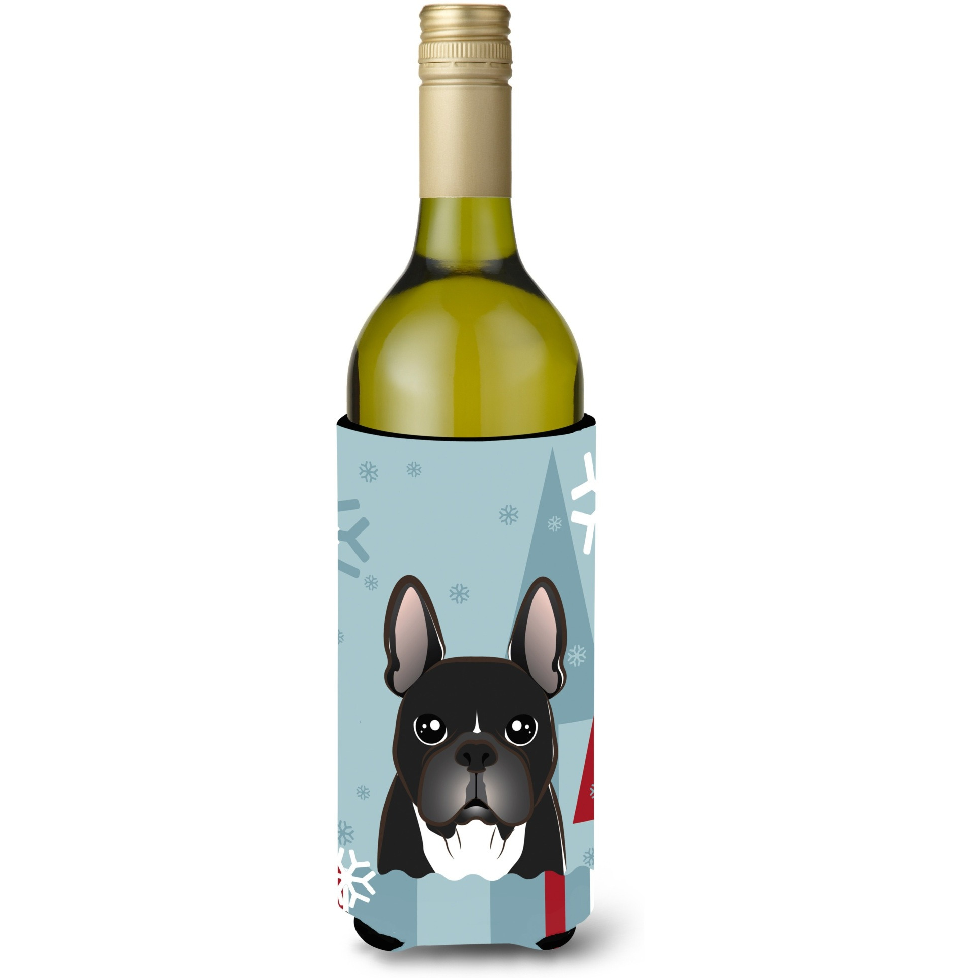 &quotCaroline's Treasures BB1723LITERK Winter Holiday French Bulldog Wine Bottle Koozie Hugger, 750 ml, Multicolor"