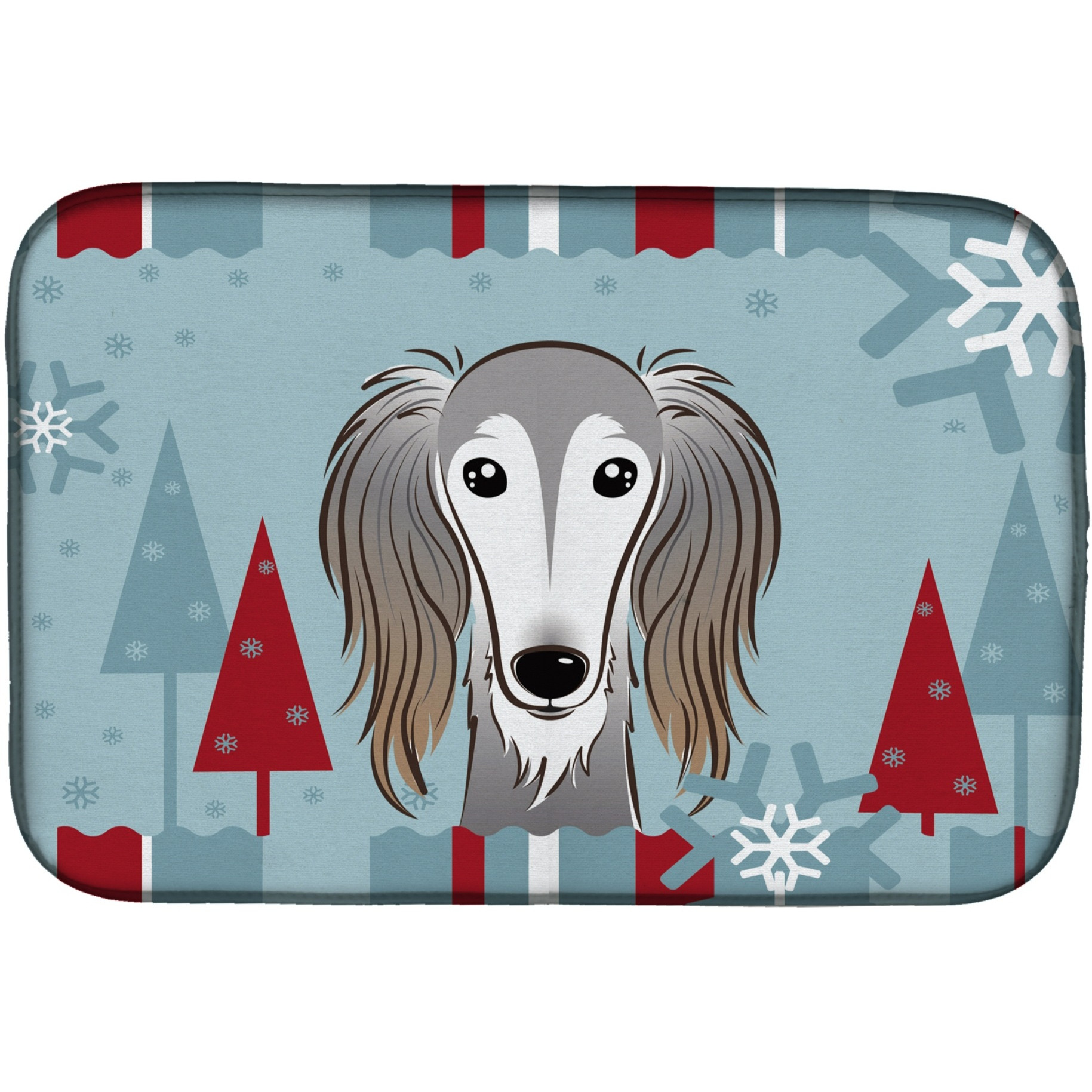 &quotCaroline's Treasures Winter Holiday Saluki Dish Drying Mat, 14"" x 21"""