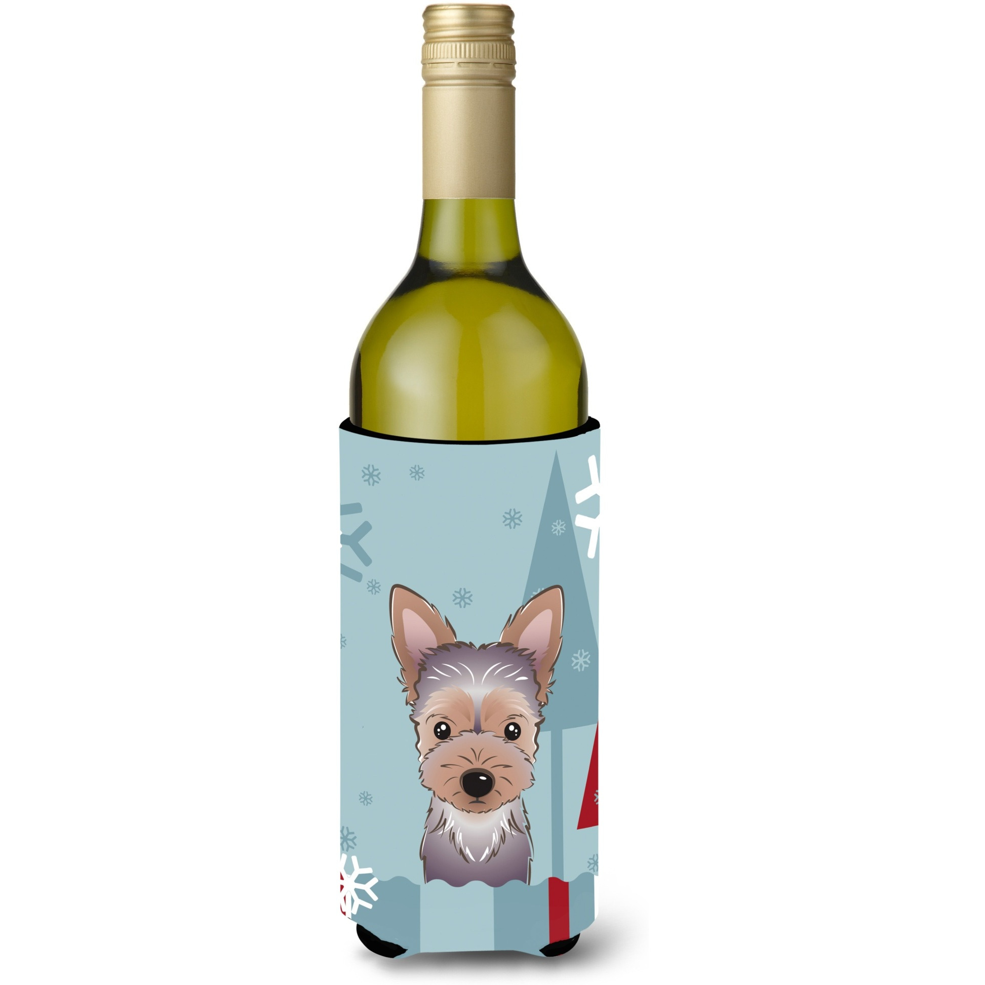 &quotCaroline's Treasures Winter Holiday Yorkie Puppy Wine Bottle Koozie Hugger, 750 ml, Multicolor"