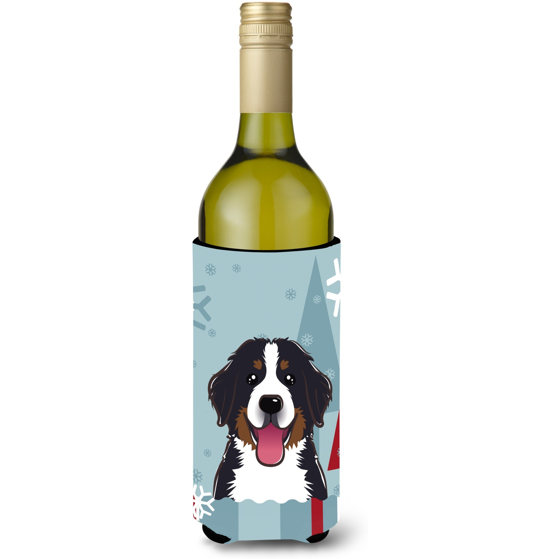 &quotCaroline's Treasures Winter Holiday Bernese Mountain Dog Wine Bottle Koozie Hugger, 750 ml, Multicolor"