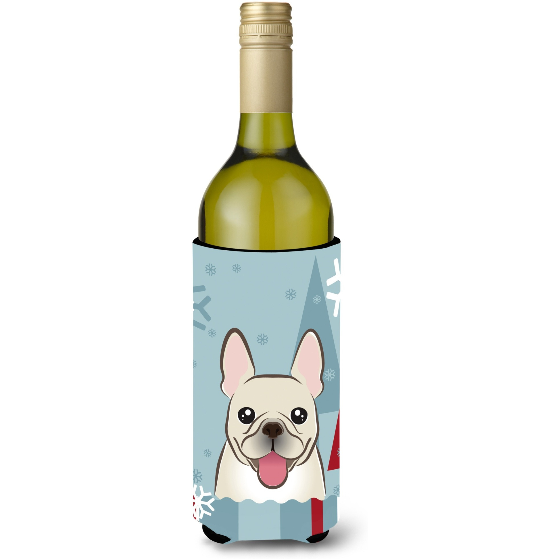 &quotCaroline's Treasures BB1734LITERK Winter Holiday French Bulldog Wine Bottle Koozie Hugger, 750 ml, Multicolor"