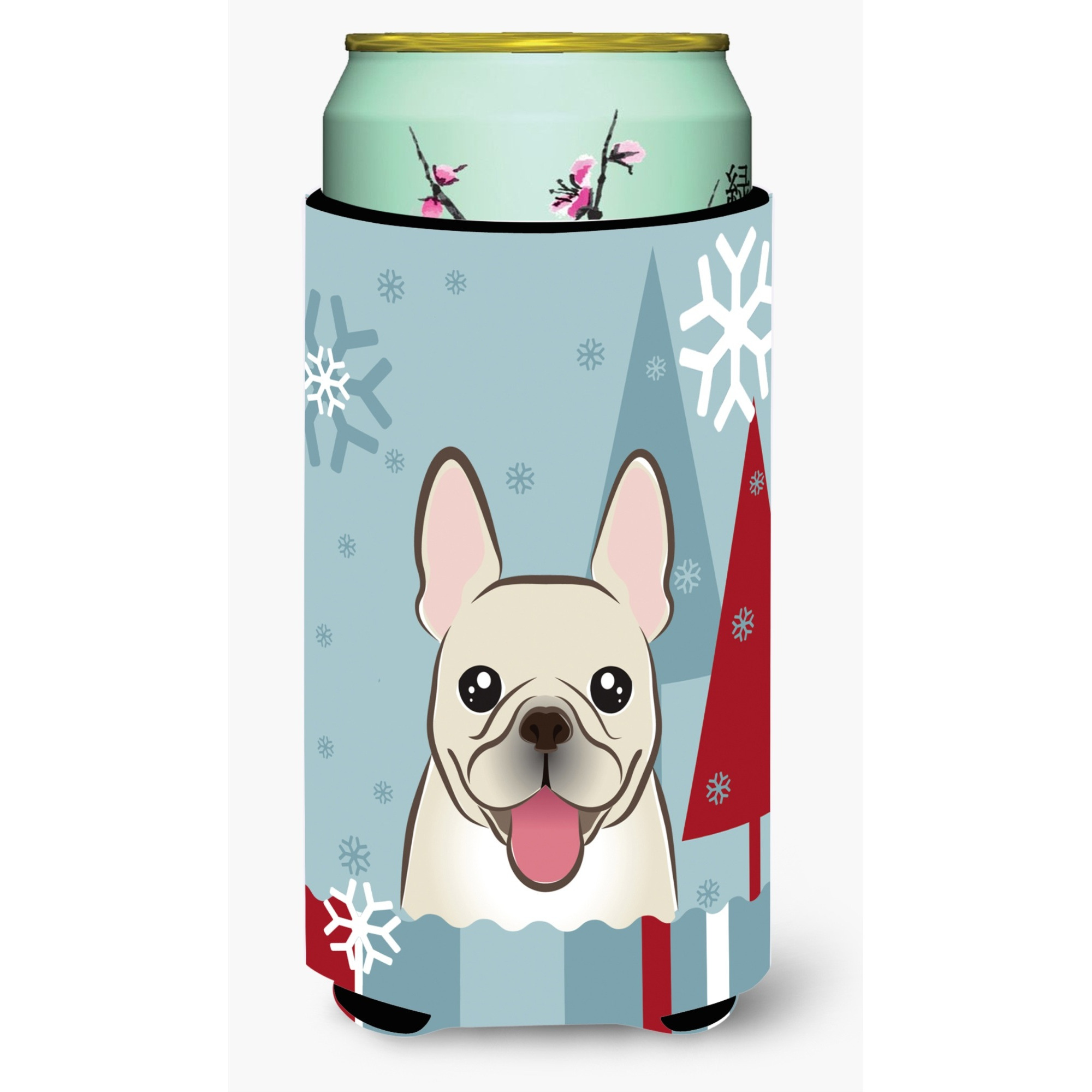 &quotCaroline's Treasures BB1734TBC Winter Holiday French Bulldog Tall Boy Koozie Hugger, Multicolor"