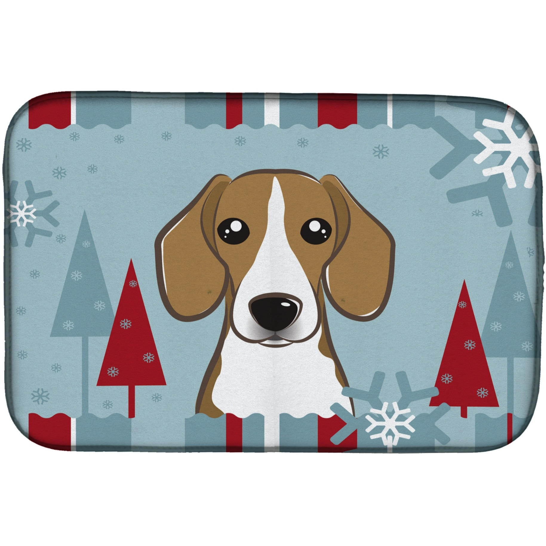 &quotCaroline's Treasures Winter Holiday Beagle Dish Drying Mat, 14"" x 21"""
