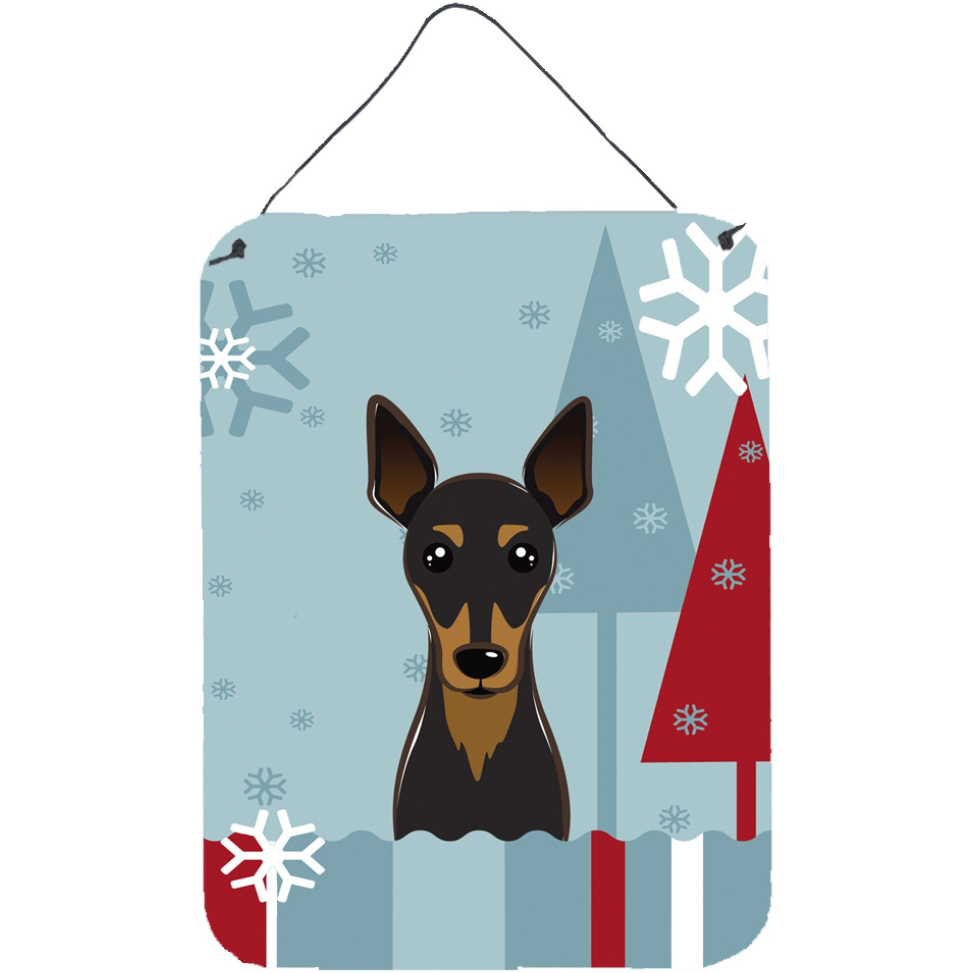 &quotCaroline's Treasures Winter Holiday Min Pin Wall or Door Hanging Prints BB1736DS1216, 16HX12W, Multicolor"