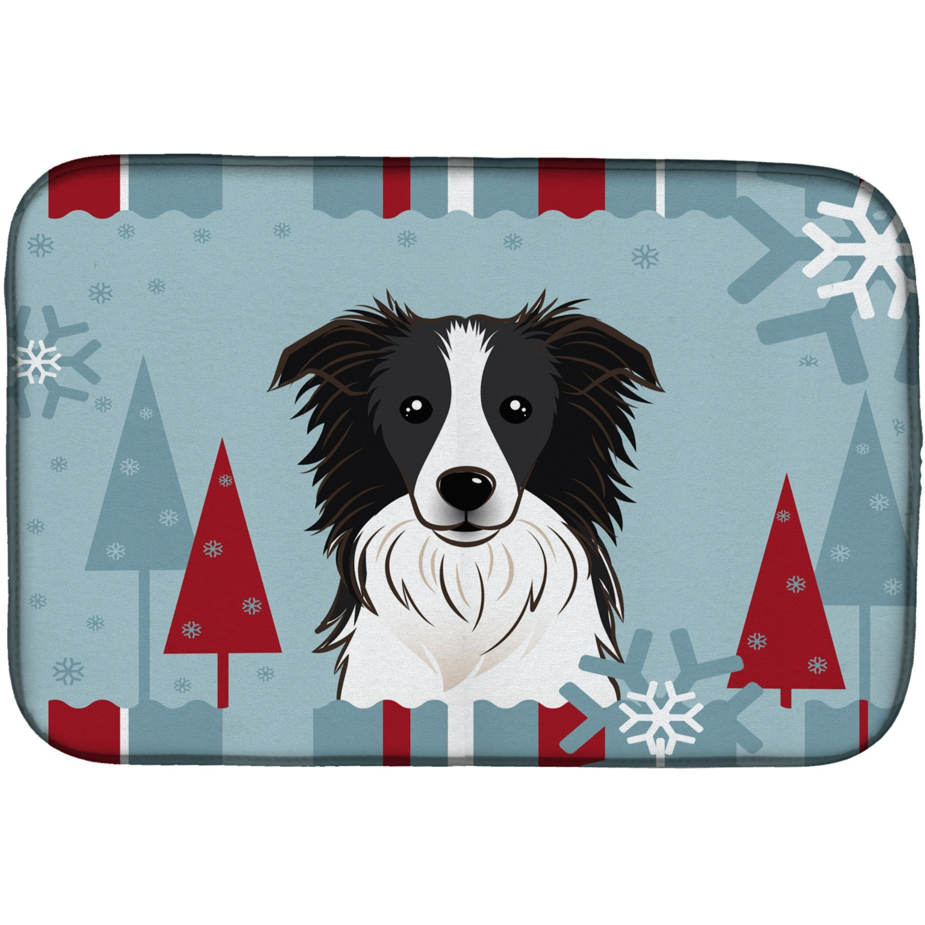 &quotCaroline's Treasures Winter Holiday Border Collie Dish Drying Mat, 14"" x 21"""