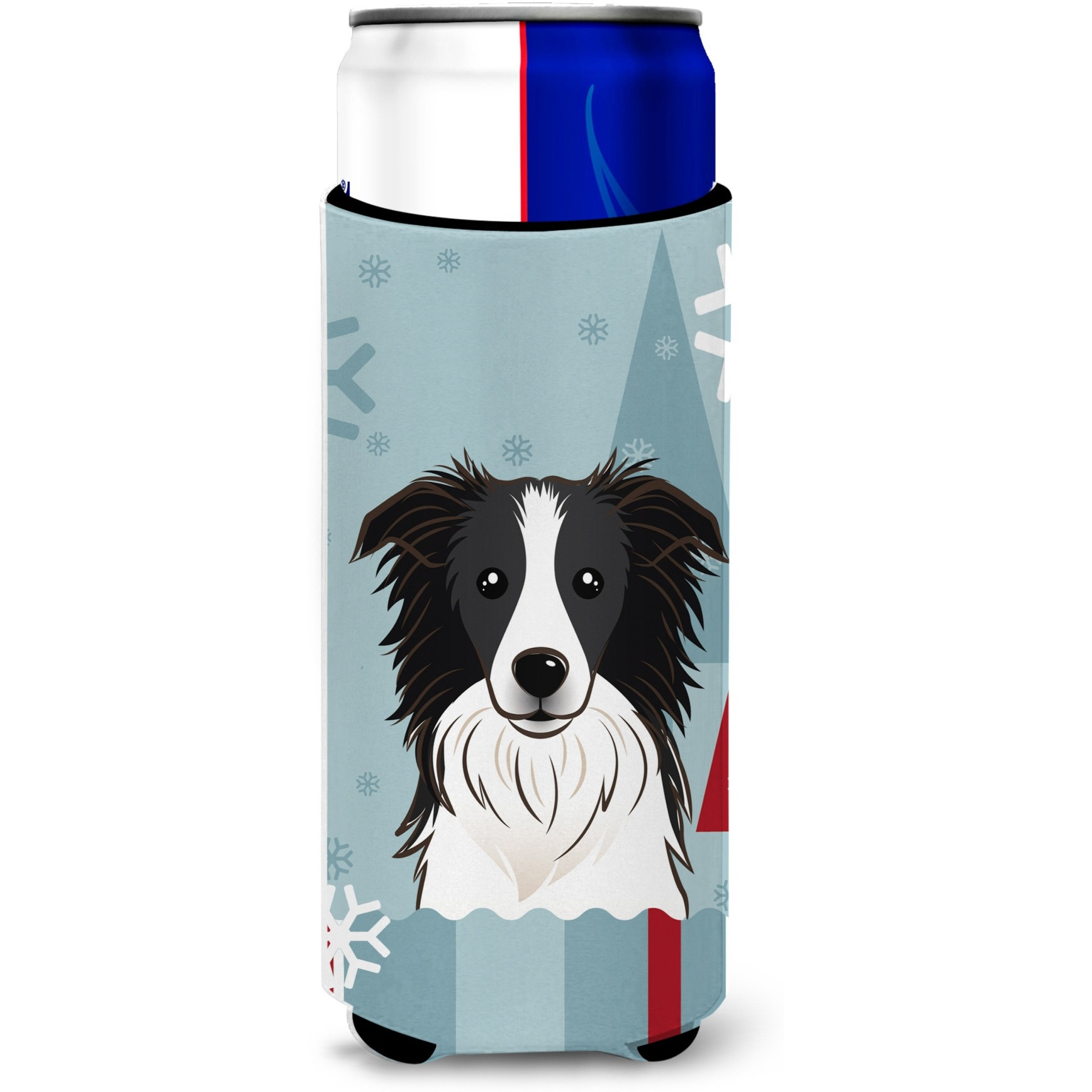 &quotCaroline's Treasures Winter Holiday Border Collie Michelob Ultra Koozies for Slim Cans, Multicolor"