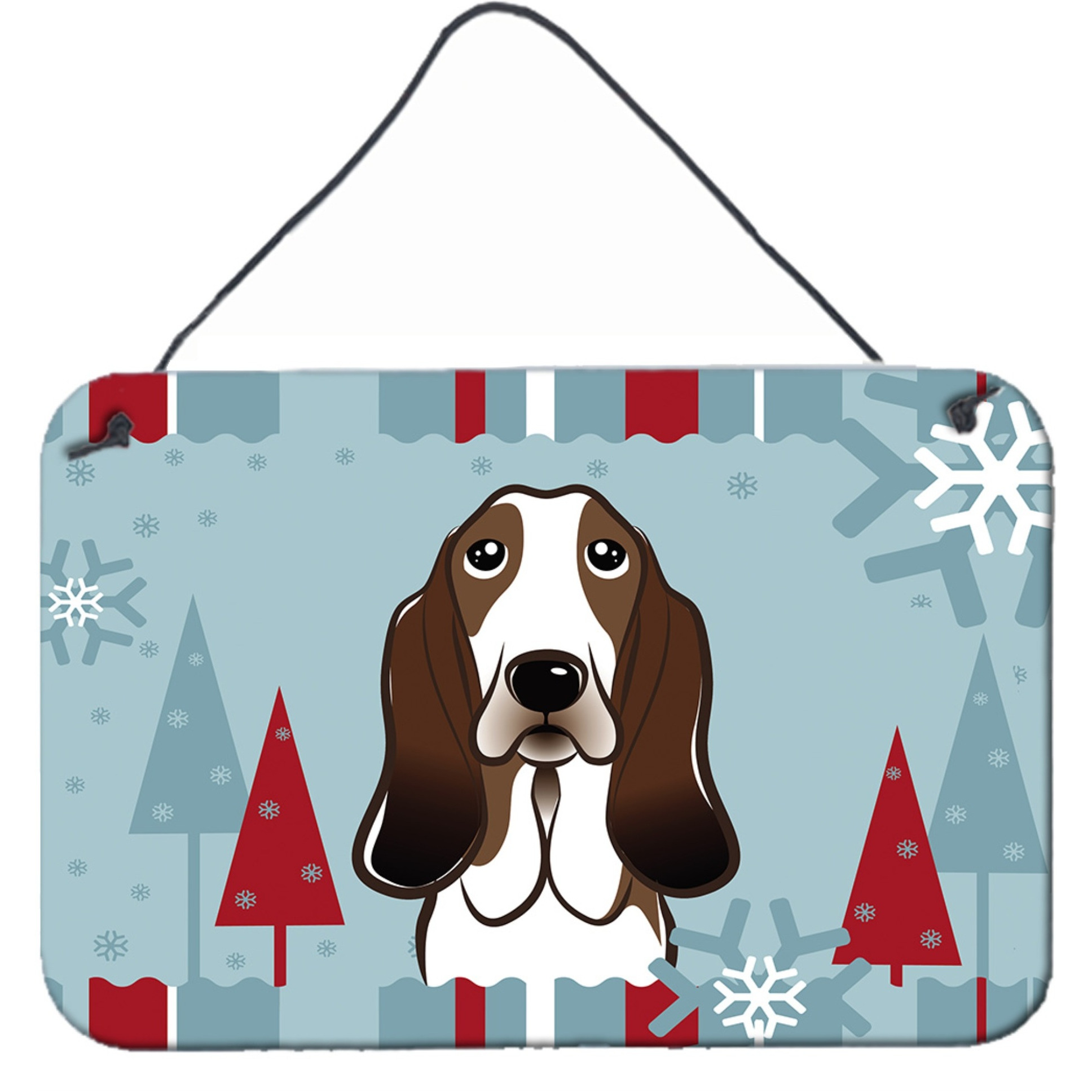 &quotCaroline's Treasures Winter Holiday Basset Hound Wall or Door Hanging Prints BB1739DS812, 8HX12W, Multicolor"
