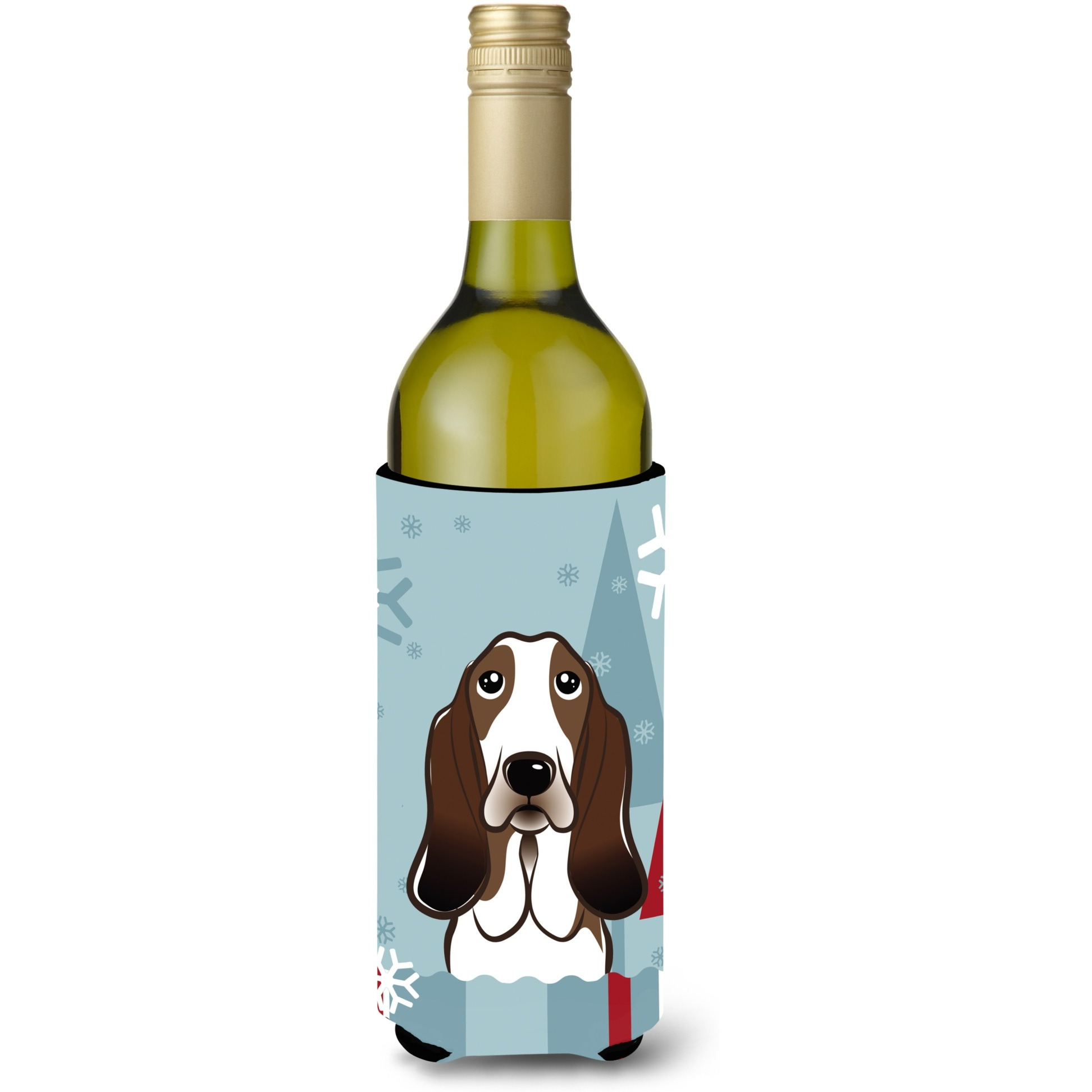 &quotCaroline's Treasures Winter Holiday Basset Hound Wine Bottle Koozie Hugger, 750 ml, Multicolor"