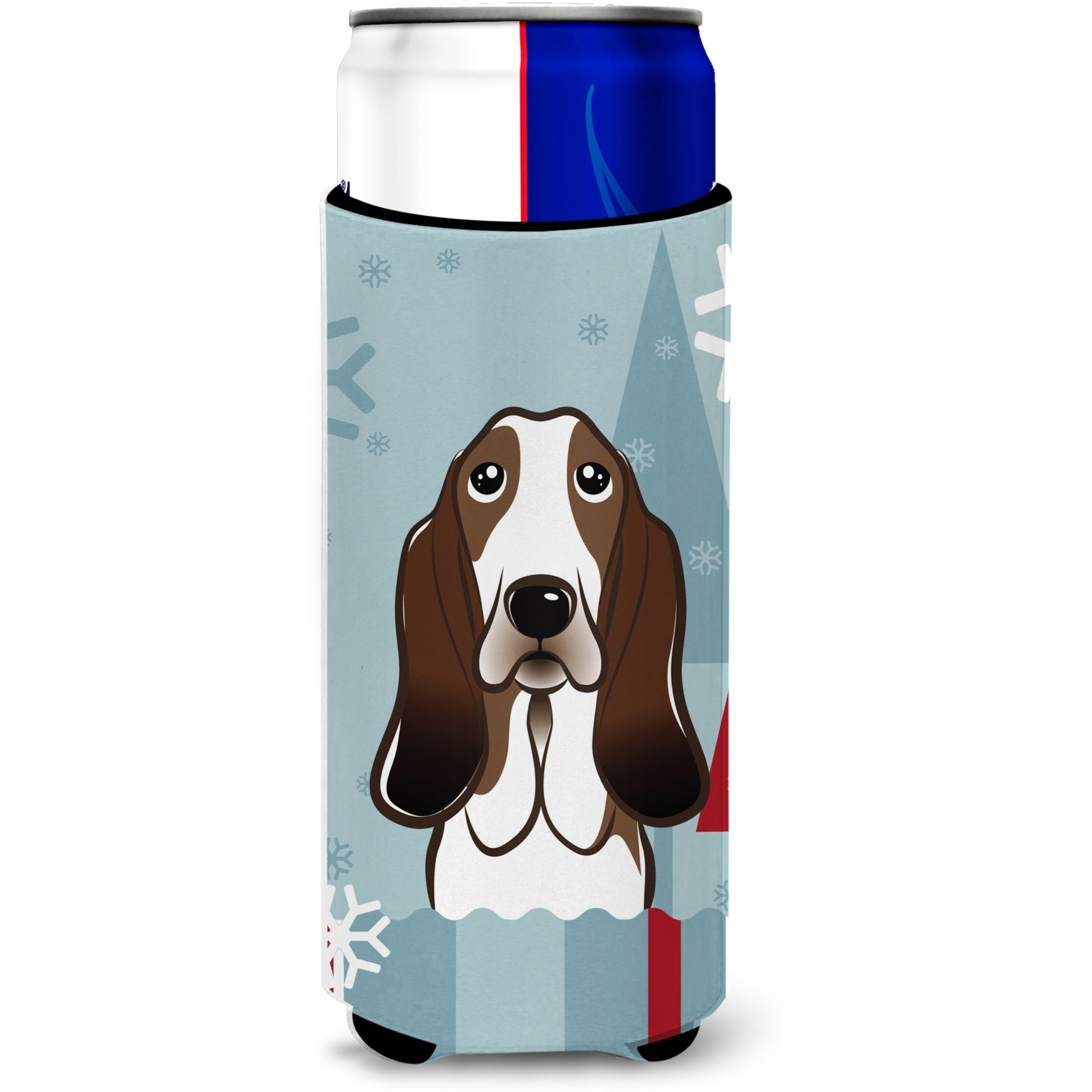 &quotCaroline's Treasures Winter Holiday Basset Hound Michelob Ultra Koozies for Slim Cans, Multicolor"