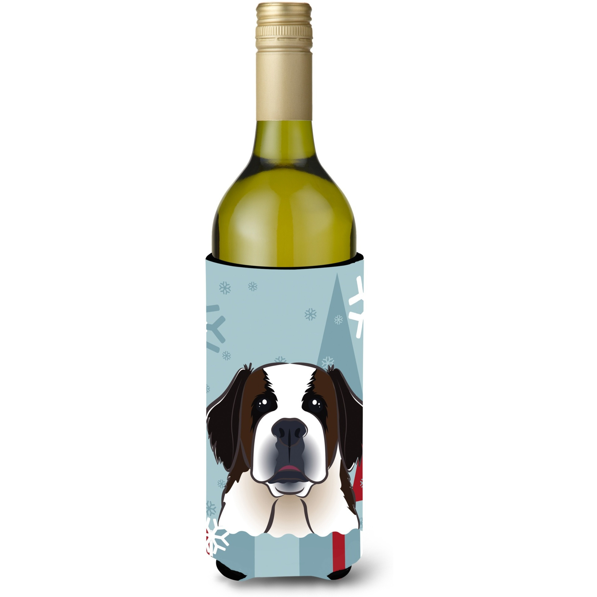 &quotCaroline's Treasures Winter Holiday Saint Bernard Wine Bottle Koozie Hugger, 750 ml, Multicolor"
