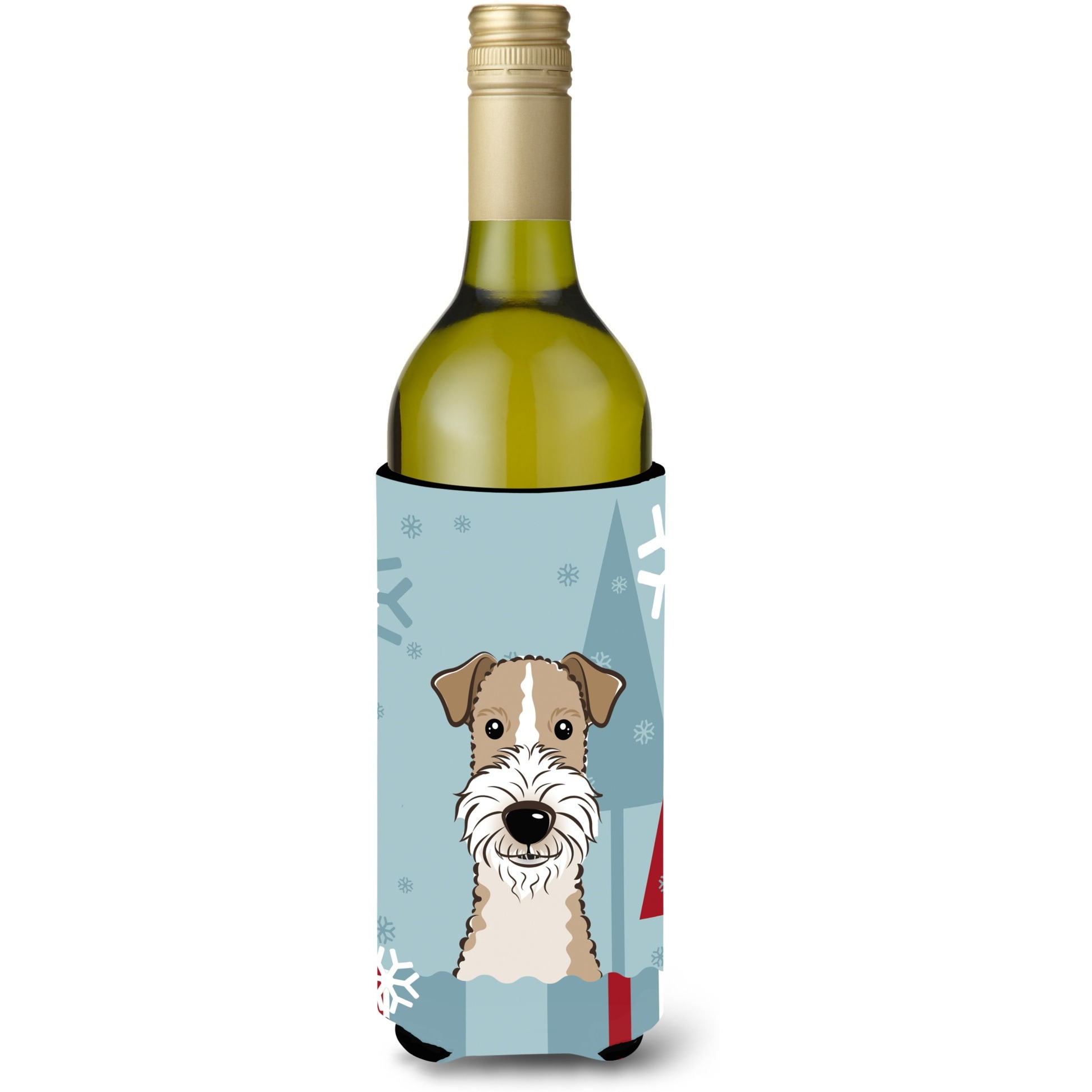 &quotCaroline's Treasures Winter Holiday Wire Haired Fox Terrier Wine Bottle Koozie Hugger, 750 ml, Multicolor"