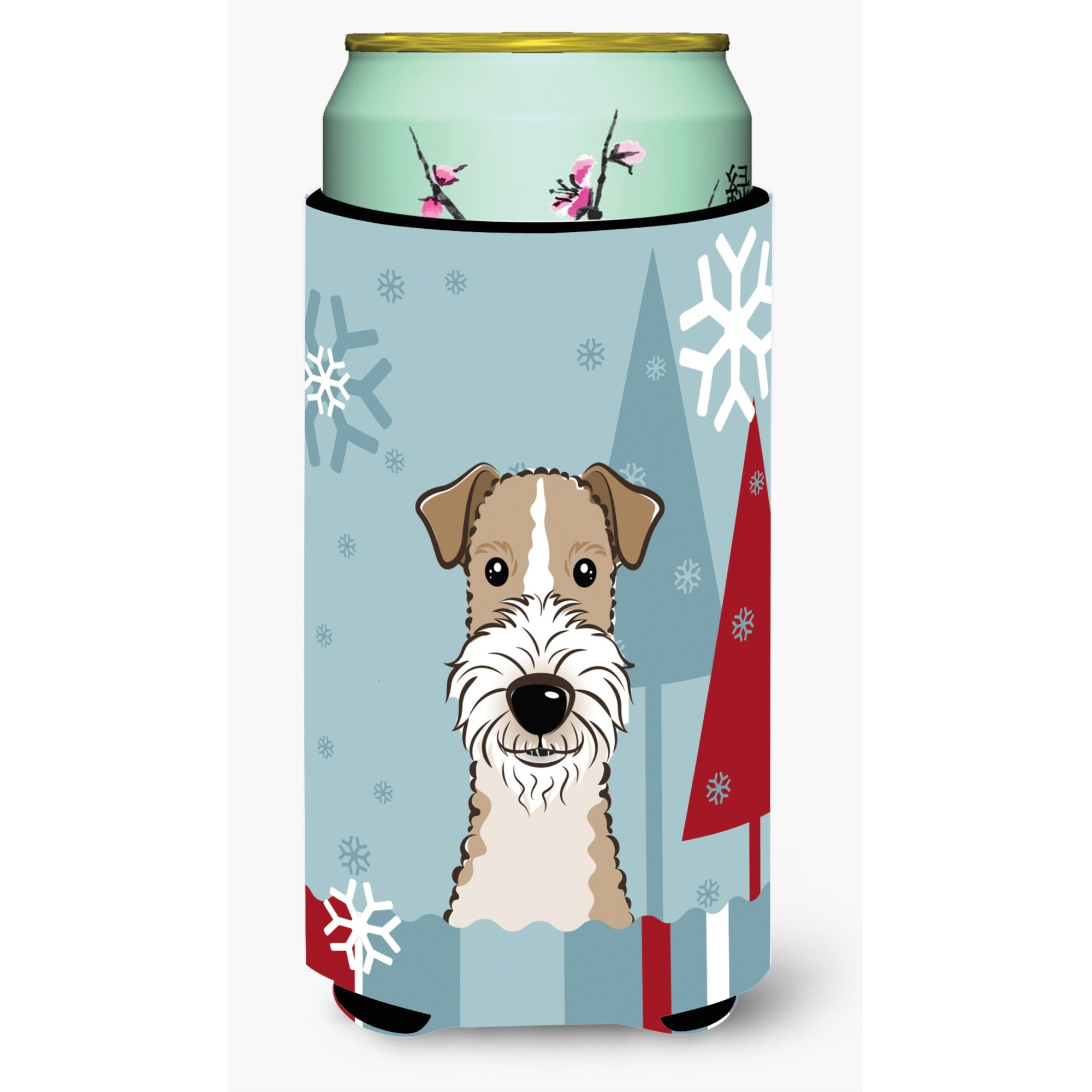 &quotCaroline's Treasures Winter Holiday Wire Haired Fox Terrier Tall Boy Koozie Hugger, Multicolor"