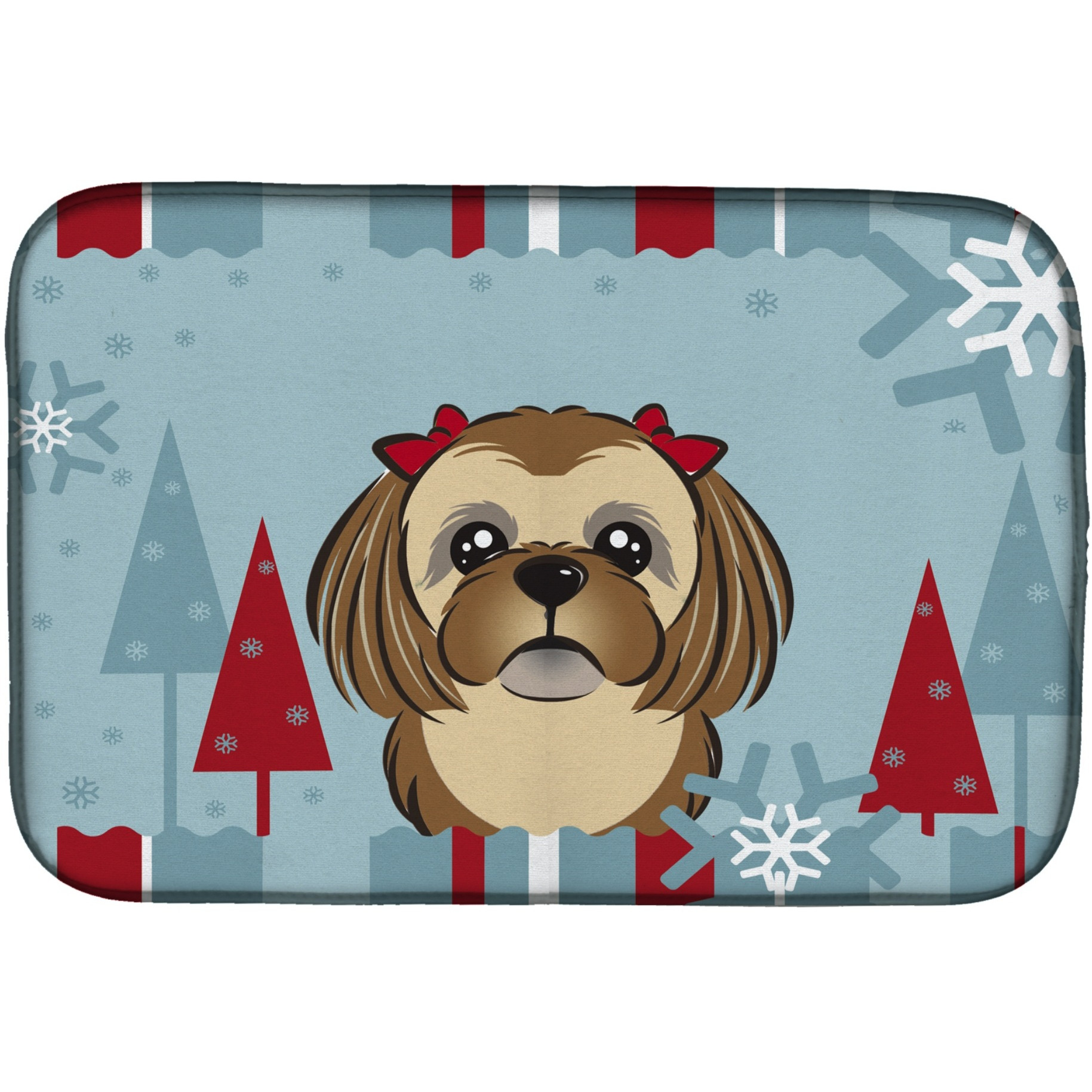 &quotCaroline's Treasures Winter Holiday Chocolate Brown Shih Tzu Dish Drying Mat, 14"" x 21"""