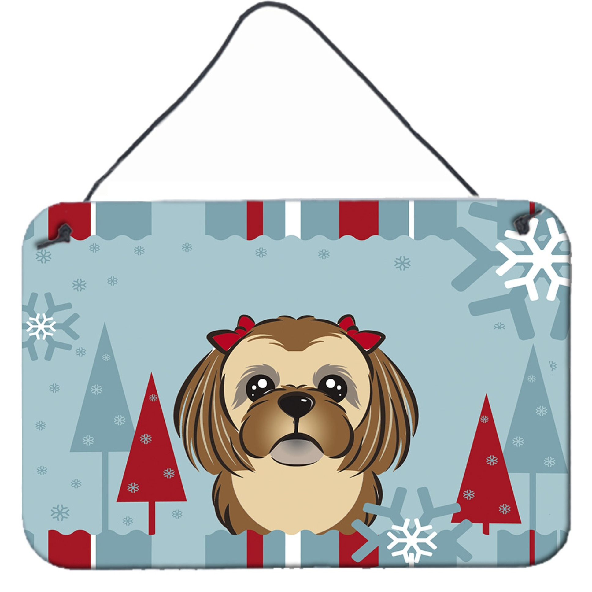&quotCaroline's Treasures Winter Holiday Chocolate Brown Shih Tzu Wall or Door Hanging Prints BB1745DS812, 8HX12W, Multicolor"