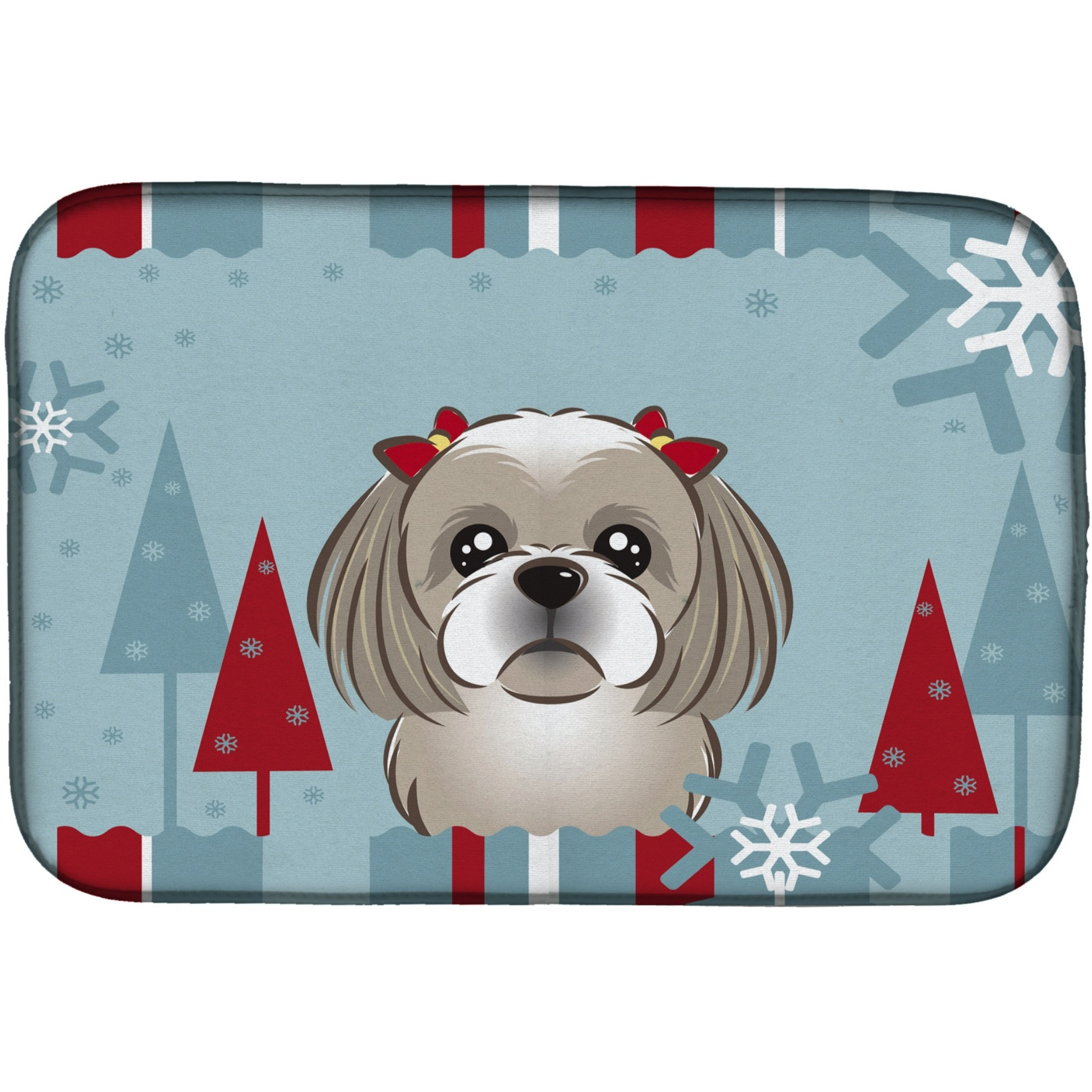 &quotCaroline's Treasures Winter Holiday Gray Silver Shih Tzu Dish Drying Mat, 14"" x 21"""