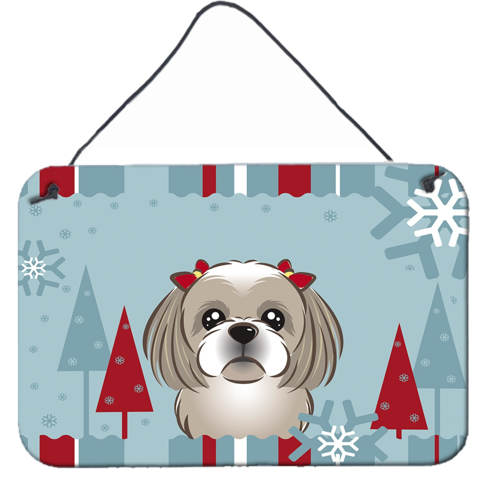 &quotCaroline's Treasures Winter Holiday Gray Silver Shih Tzu Wall or Door Hanging Prints BB1746DS812, 8HX12W, Multicolor"