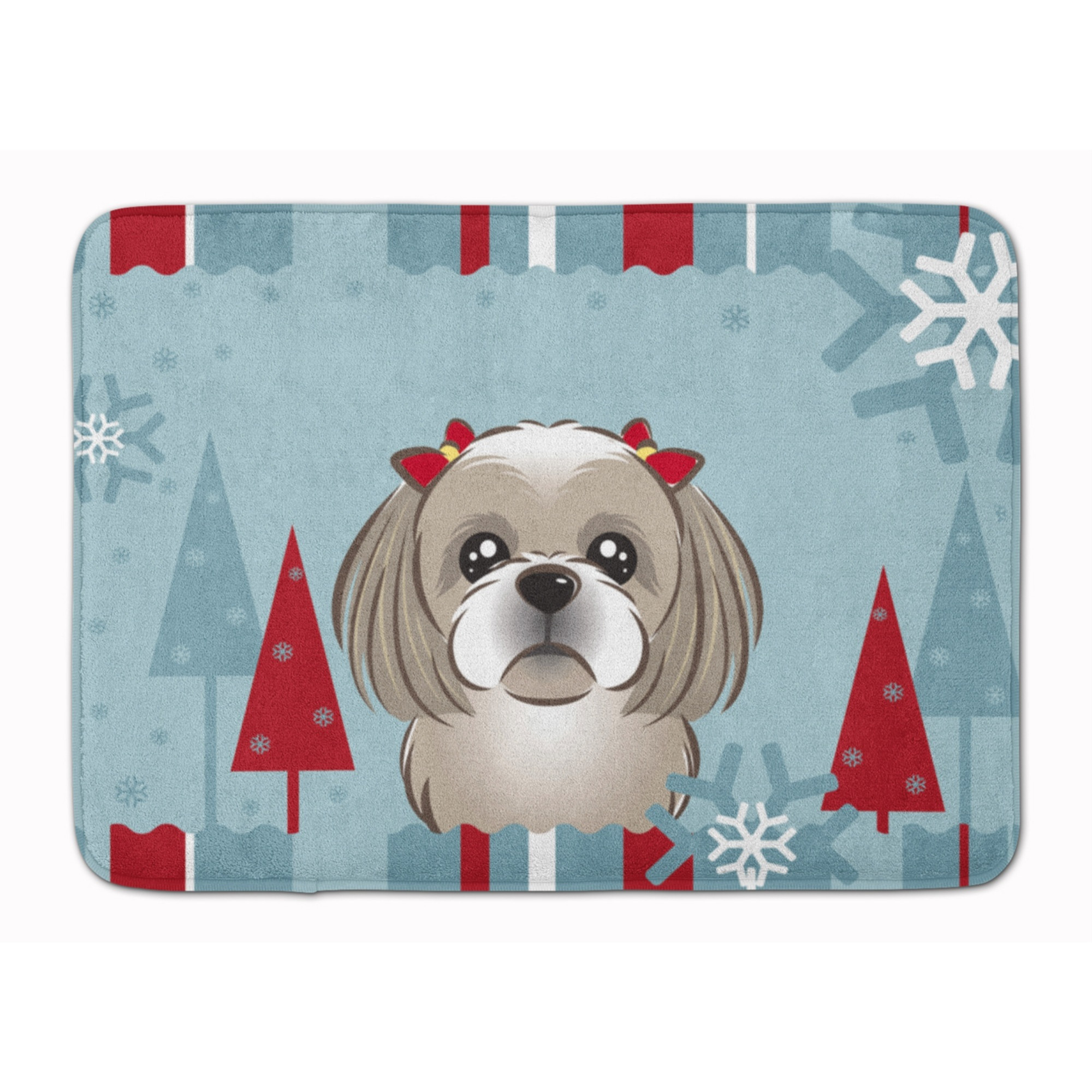 &quotCaroline's Treasures Winter Holiday Gray Silver Shih Tzu Floor Mat, 19"" x 27"", Multicolor"