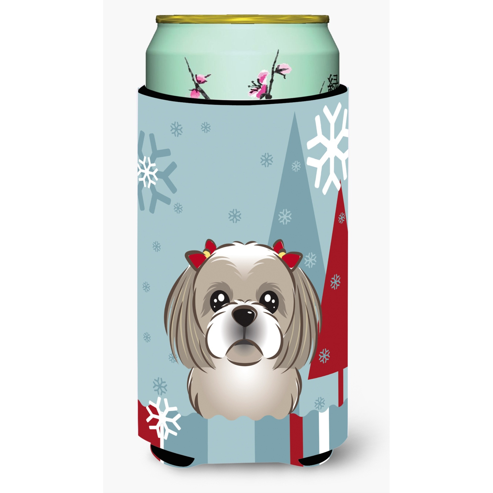 &quotCaroline's Treasures Winter Holiday Gray Silver Shih Tzu Tall Boy Koozie Hugger, Multicolor"