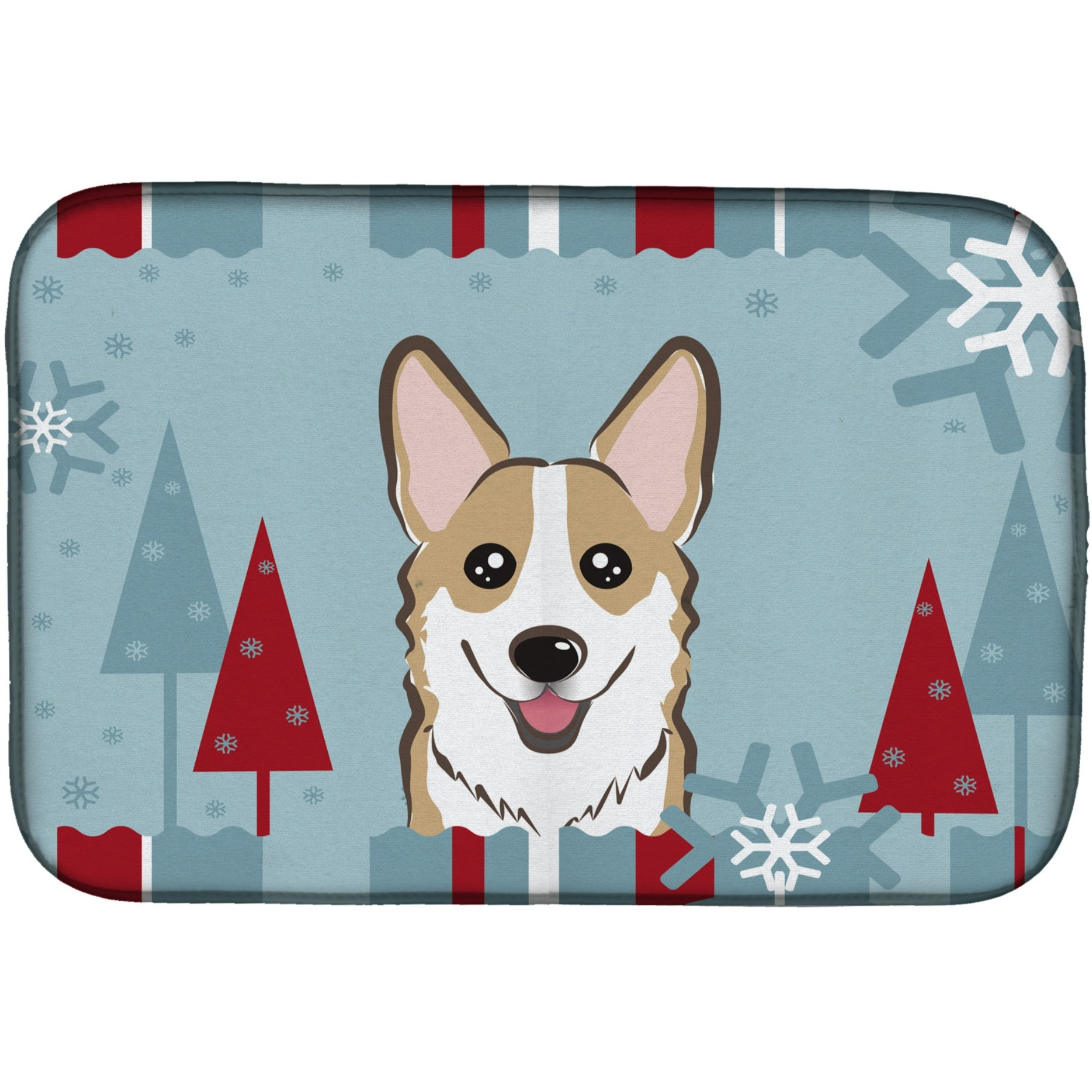 &quotCaroline's Treasures Winter Holiday Sable Corgi Dish Drying Mat, 14"" x 21"""