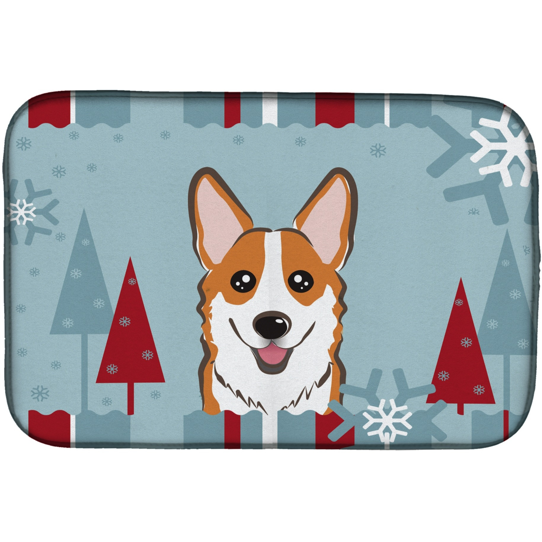 &quotCaroline's Treasures Winter Holiday Red Corgi Dish Drying Mat, 14"" x 21"""