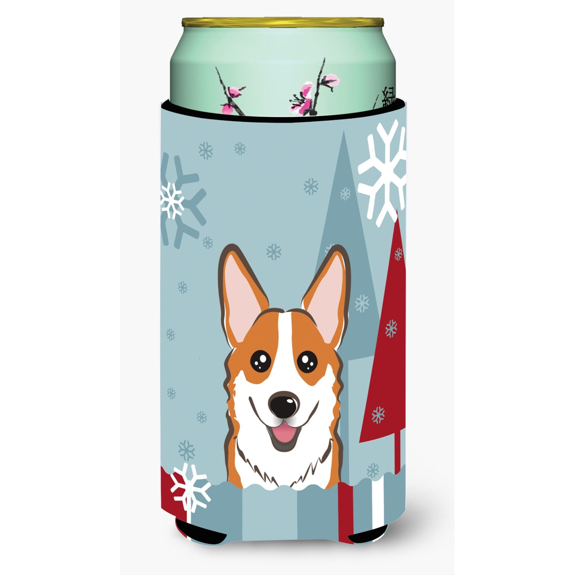 &quotCaroline's Treasures Winter Holiday Red Corgi Tall Boy Koozie Hugger, Multicolor"