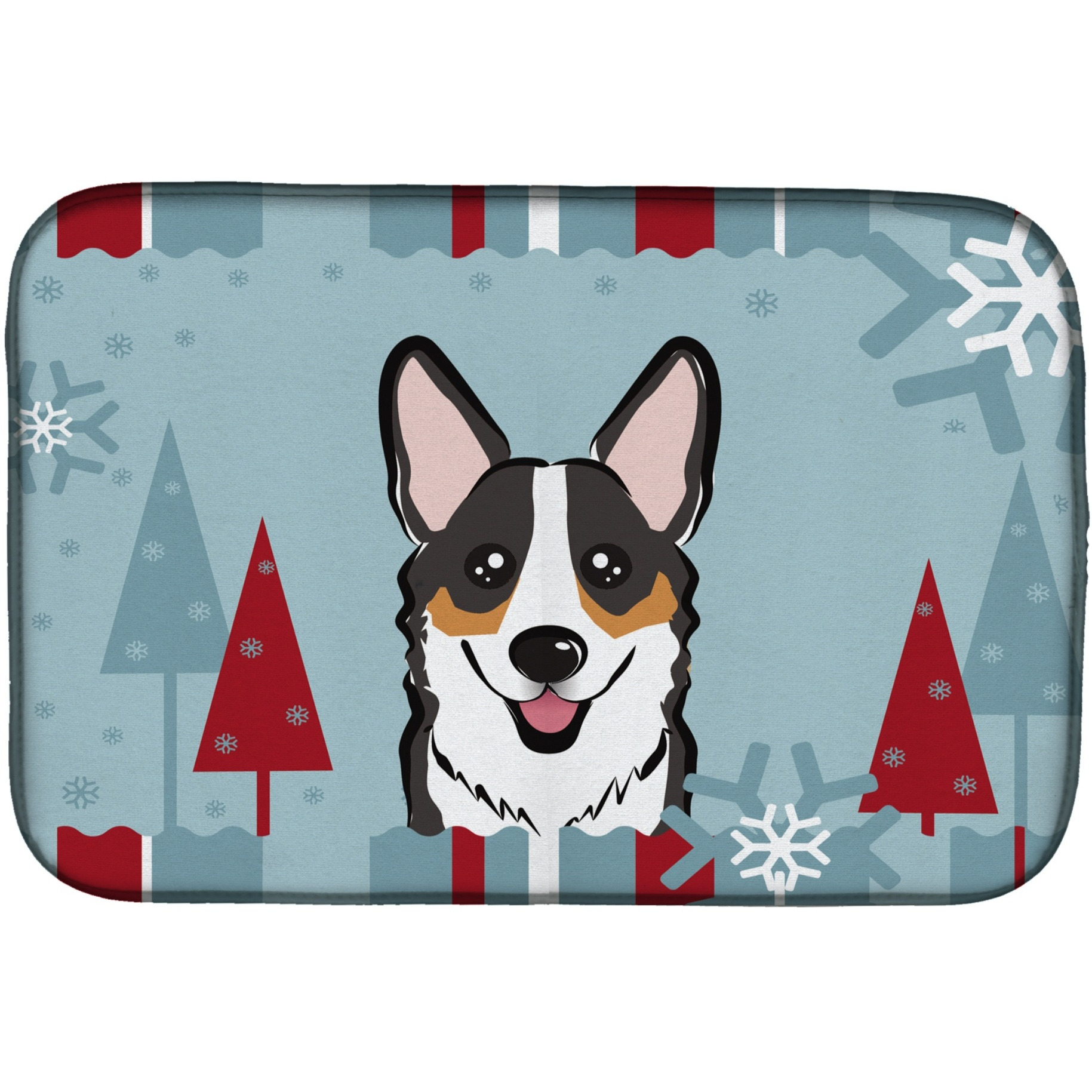 &quotCaroline's Treasures Winter Holiday Tricolor Corgi Dish Drying Mat, 14"" x 21"""