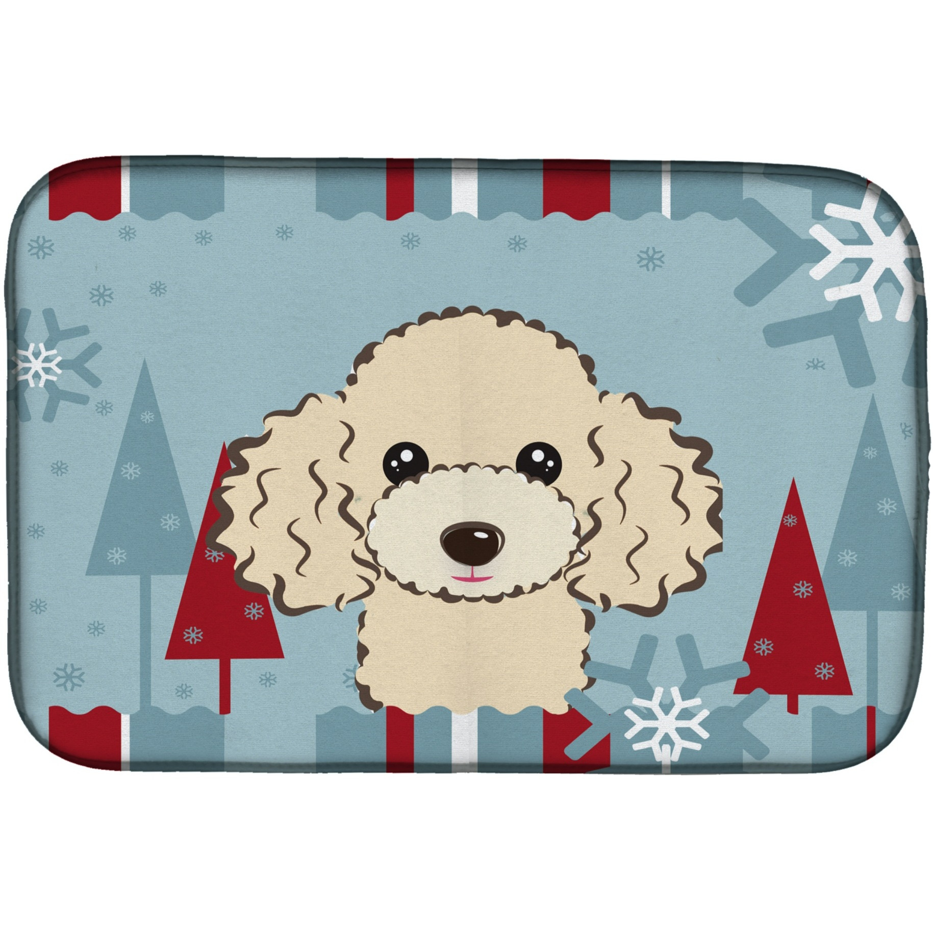 &quotCaroline's Treasures Winter Holiday Buff Poodle Dish Drying Mat, 14"" x 21"""
