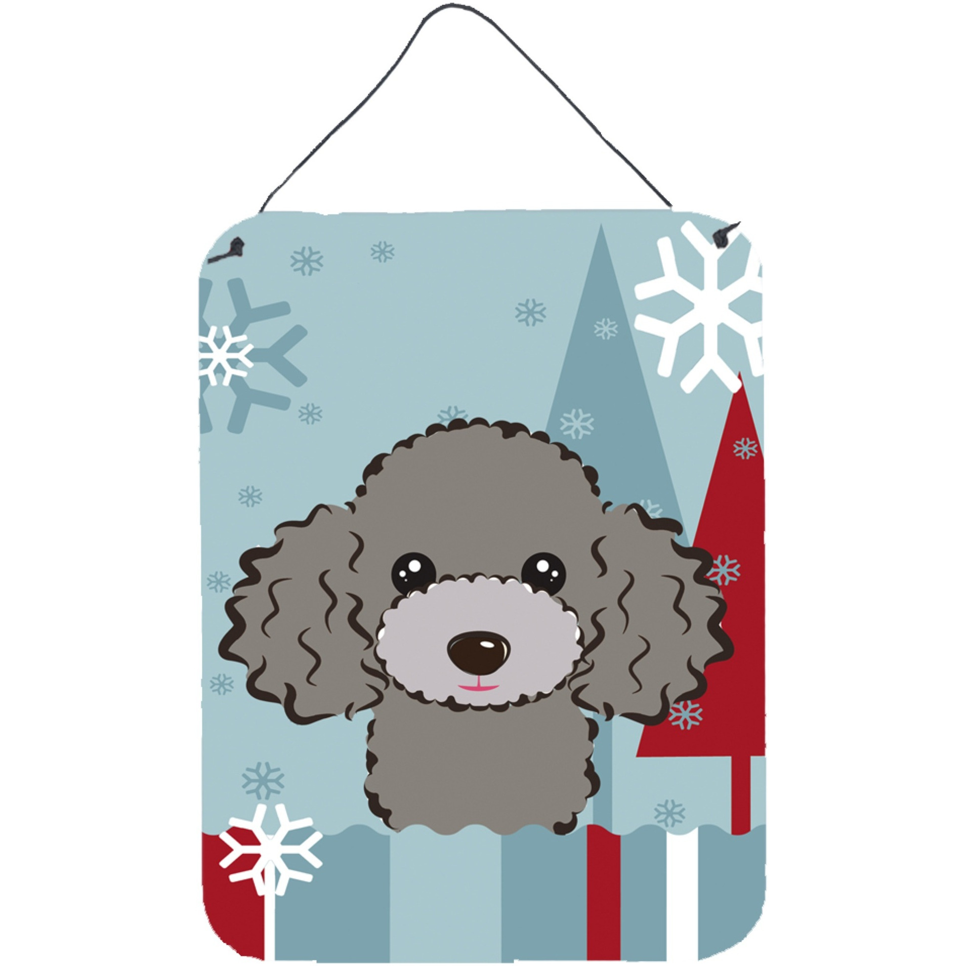 &quotCaroline's Treasures Winter Holiday Silver Gray Poodle Wall or Door Hanging Prints BB1755DS1216, 16HX12W, Multicolor"
