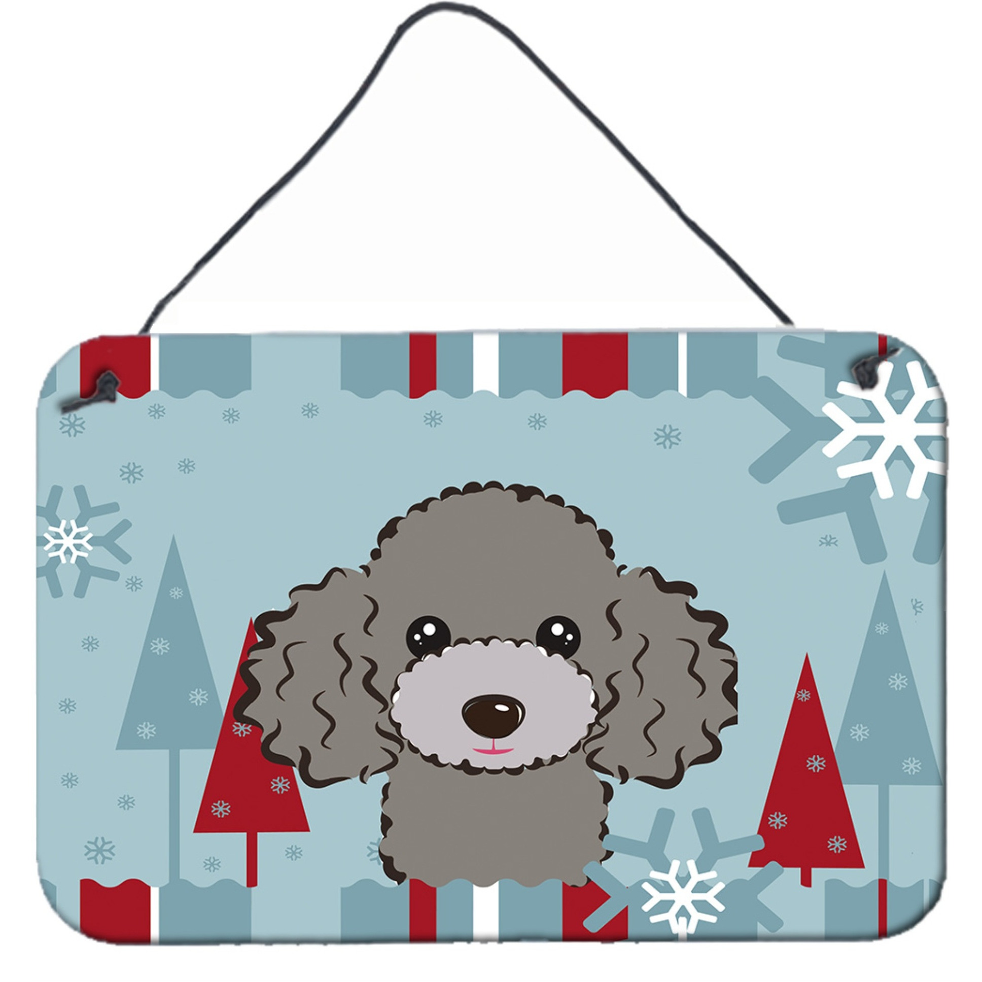 &quotCaroline's Treasures Winter Holiday Silver Gray Poodle Wall or Door Hanging Prints BB1755DS812, 8HX12W"