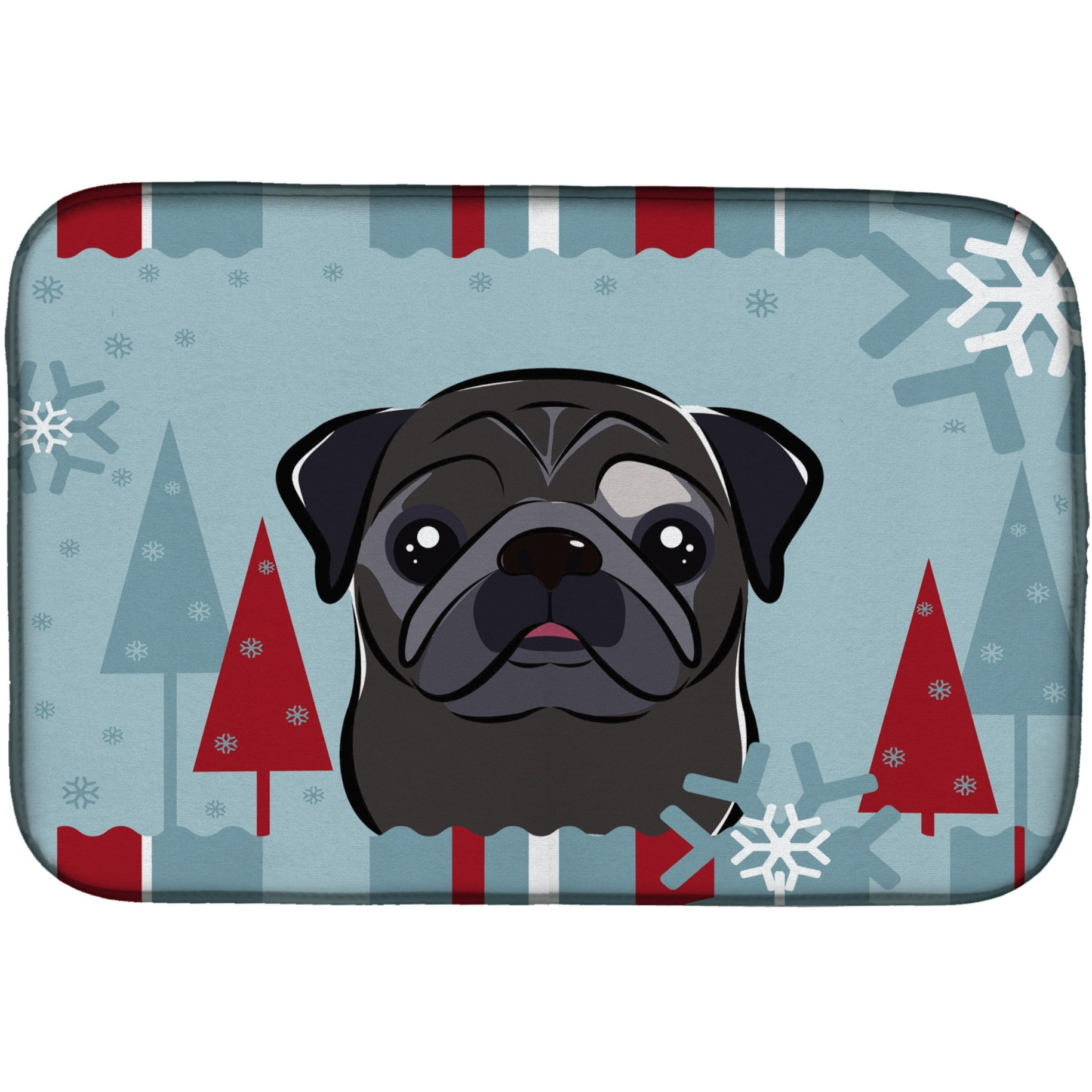 &quotCaroline's Treasures Winter Holiday Pug Dish Drying Mat, 14"" x 21"""