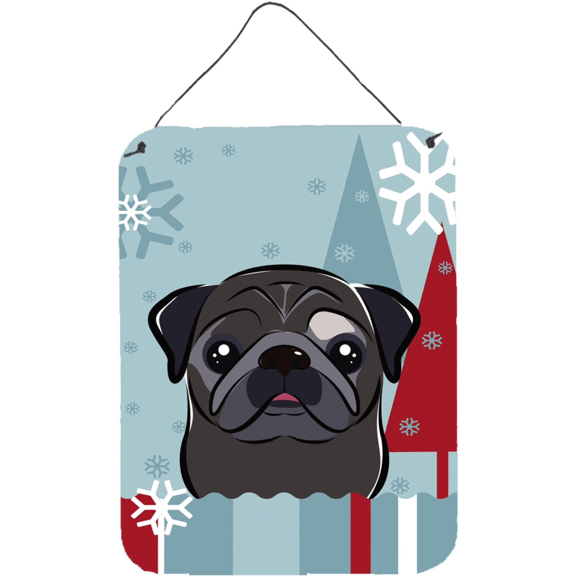 &quotCaroline's Treasures Winter Holiday Black Pug Wall or Door Hanging Prints BB1759DS1216, 16HX12W, Multicolor"