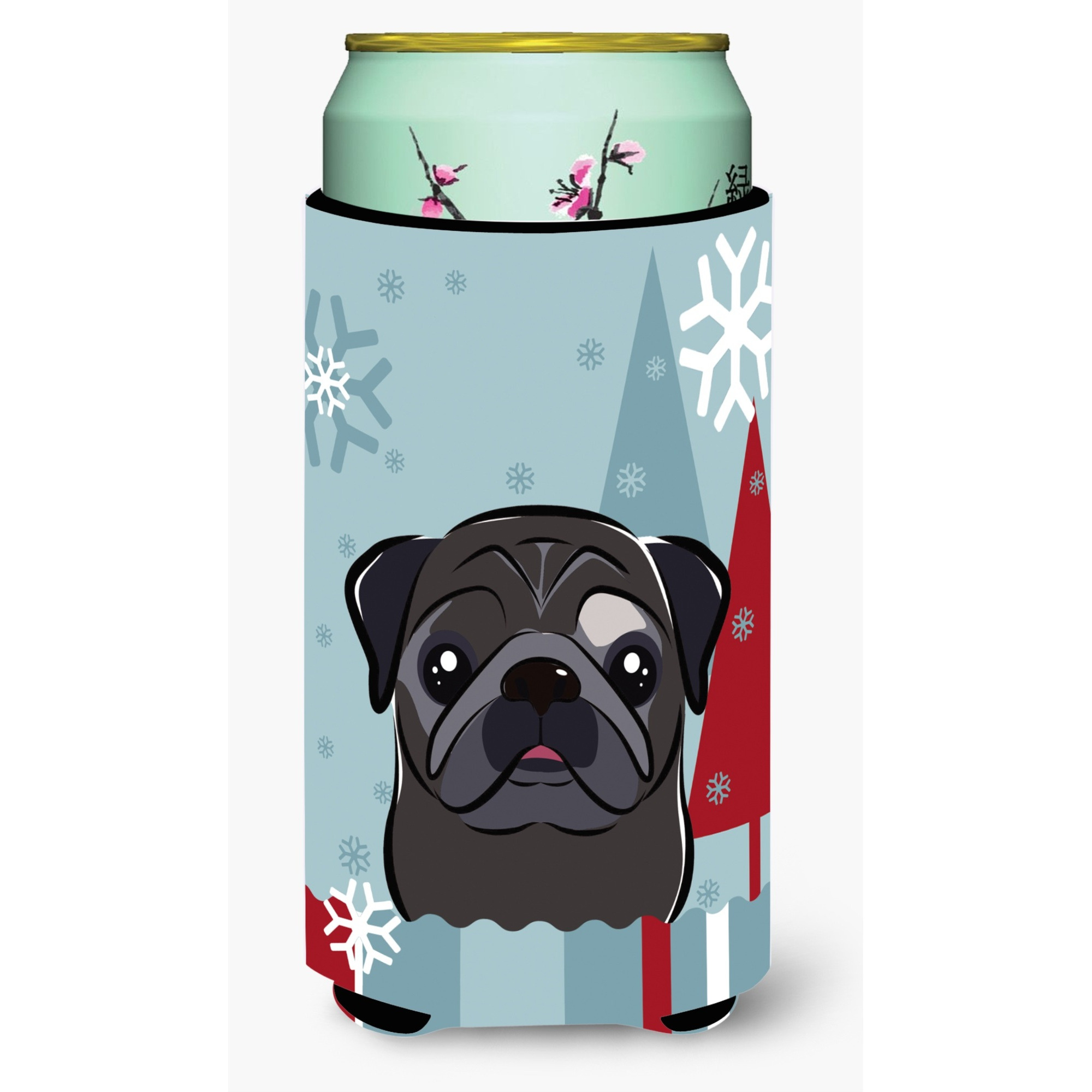 &quotCaroline's Treasures Winter Holiday Black Pug Tall Boy Koozie Hugger, Multicolor"