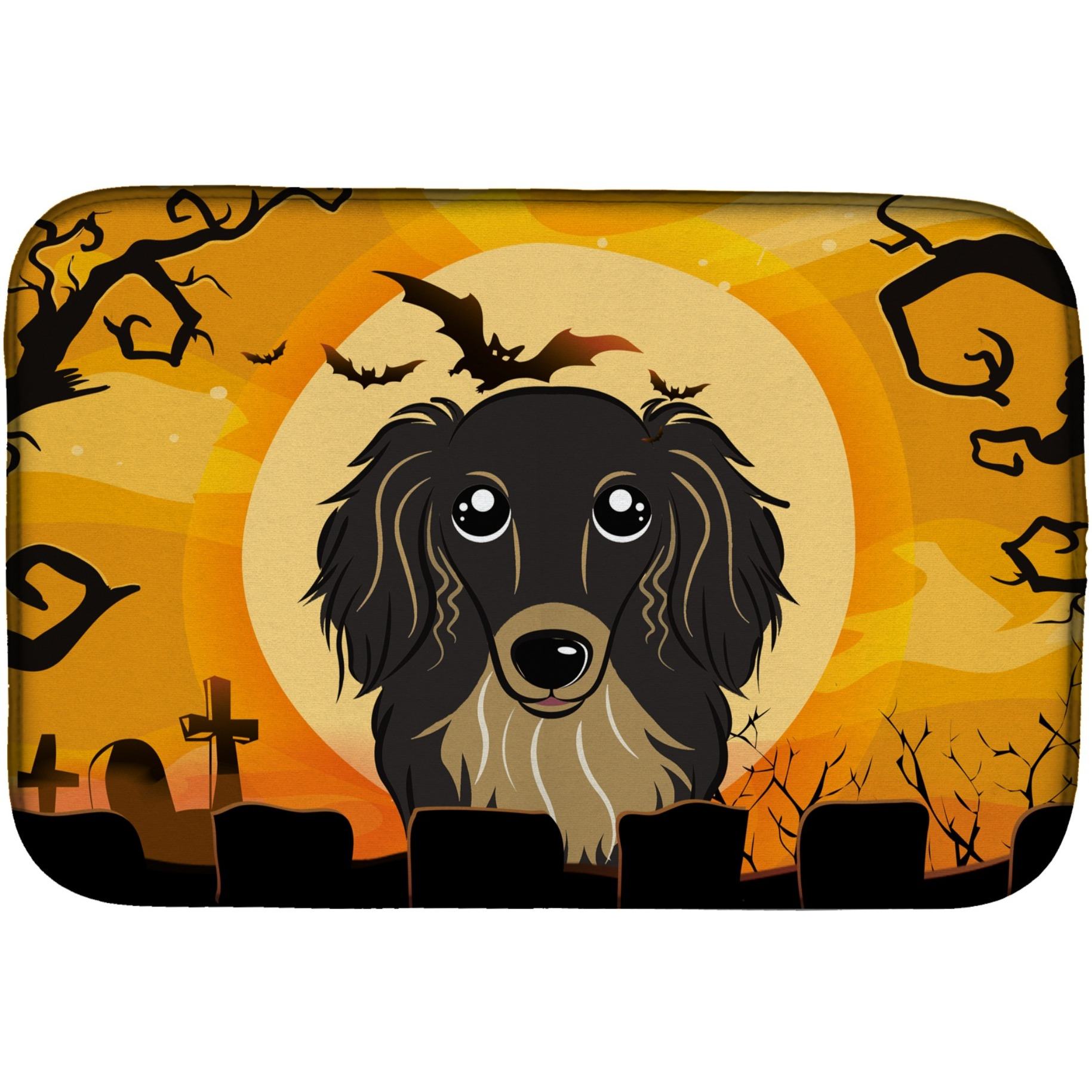 &quotCaroline's Treasures Halloween Longhair Black And Tan Dachshund Dish Drying Mat, 14"" x 21"""