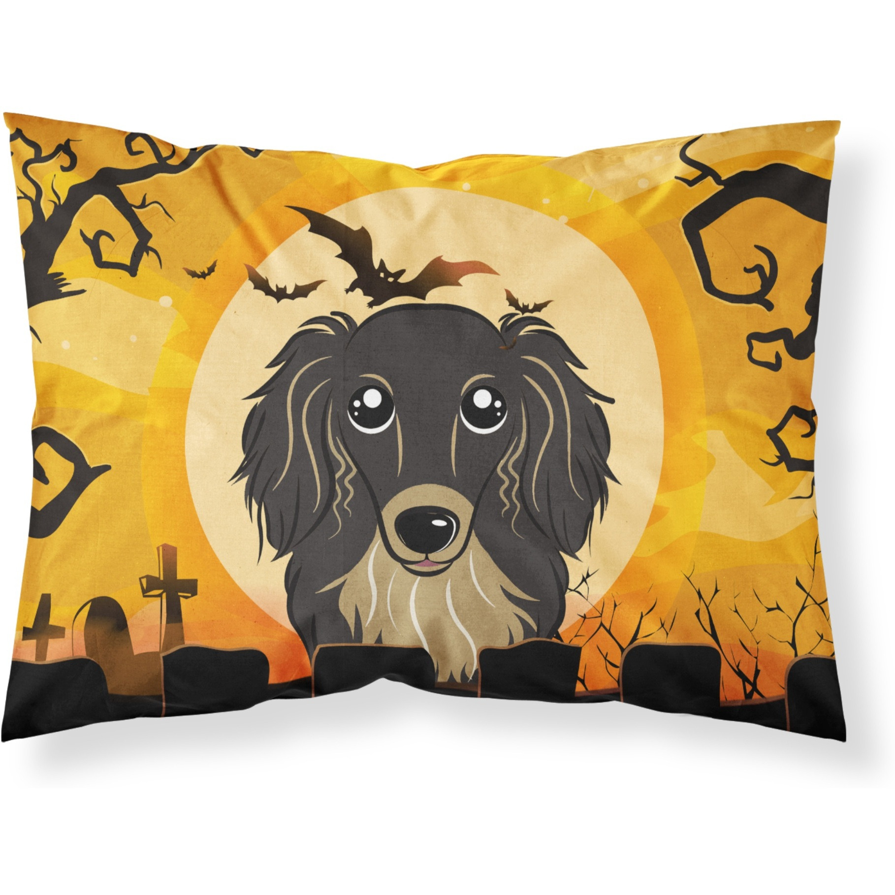 &quotCaroline's Treasures BB1771PILLOWCASE Halloween Longhair Black And Tan Dachshund Fabric Standard Pillowcase, Large, Multicolor"