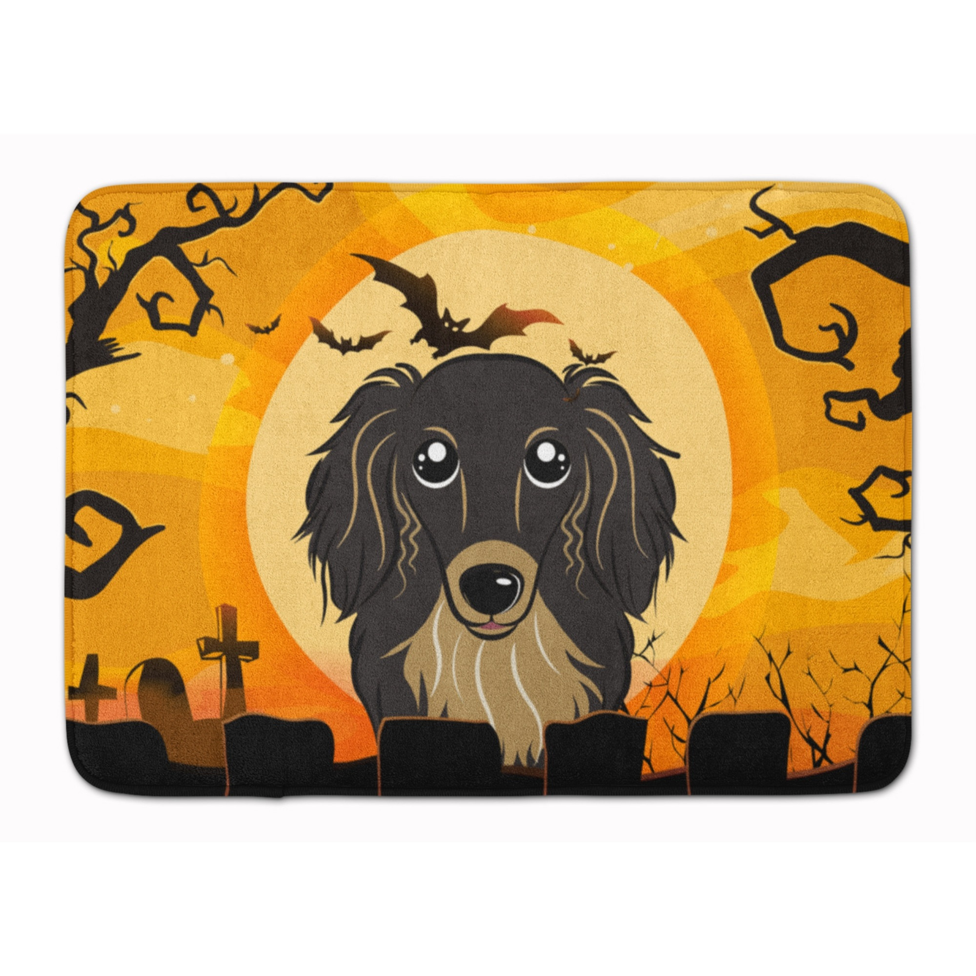 &quotCaroline's Treasures Halloween Longhair Black Tan Dachshund Floor Mat, 19"" x 27"", Multicolor"