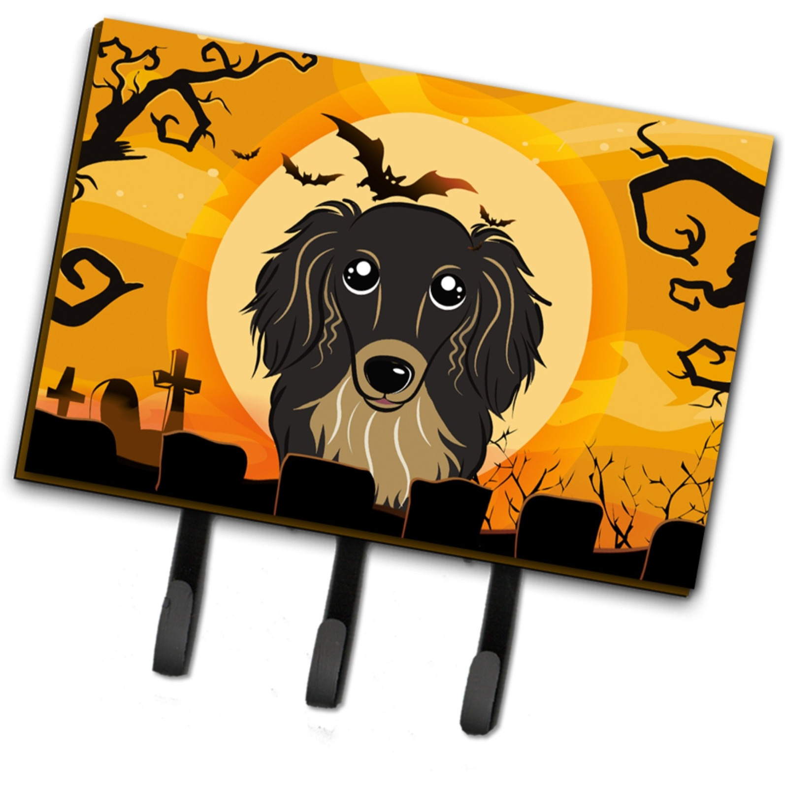 &quotCaroline's Treasures BB1771TH68 Halloween Longhair Black and Tan Dachshund Leash or Key Holder, Large, Multicolor"
