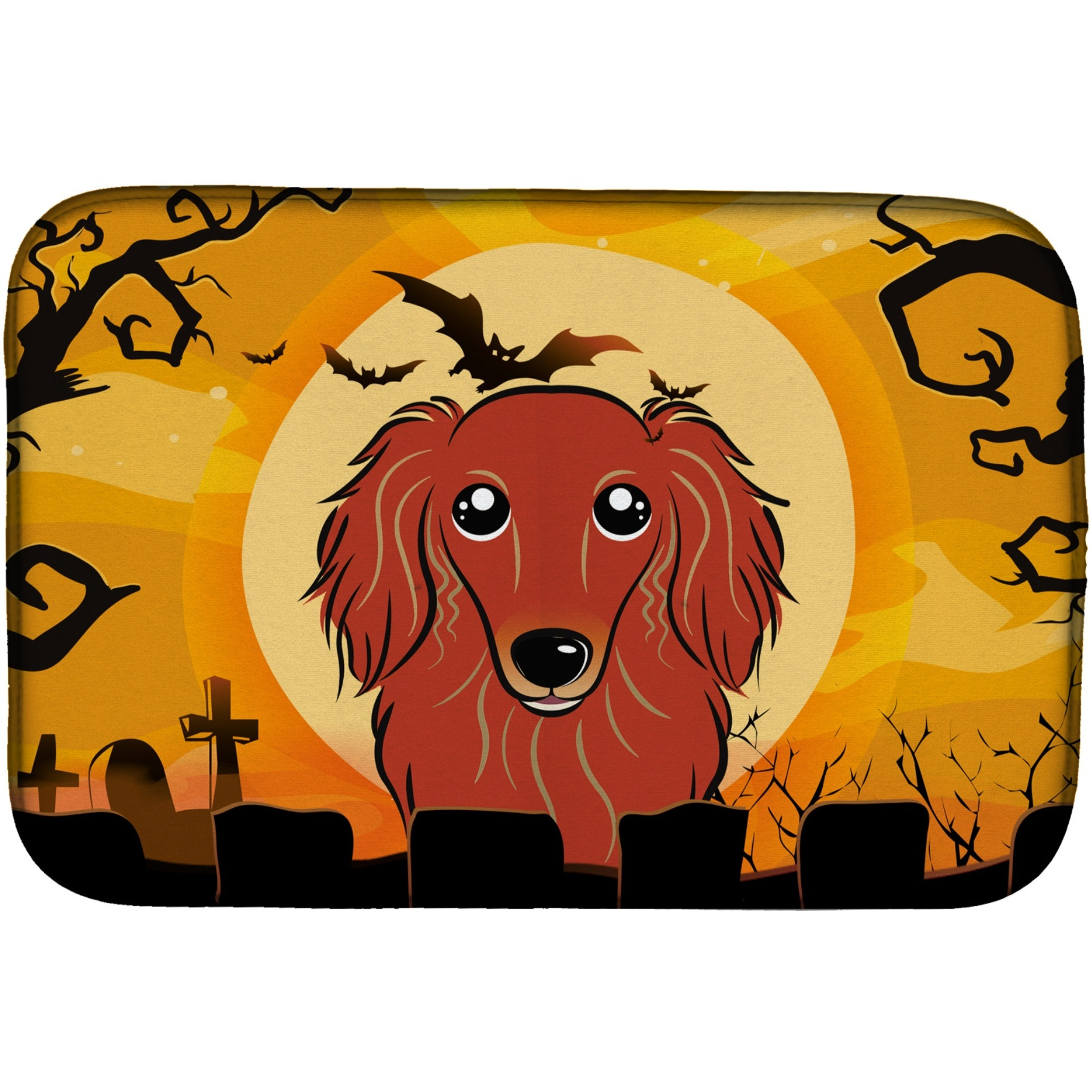 &quotCaroline's Treasures Halloween Longhair Red Dachshund Dish Drying Mat, 14"" x 21"""