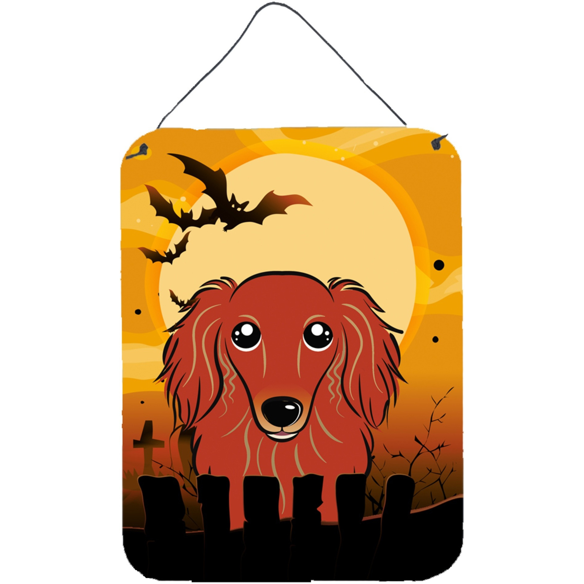 &quotCaroline's Treasures Halloween Longhair Red Dachshund Wall or Door Hanging Prints BB1772DS1216, 16HX12W, Multicolor"