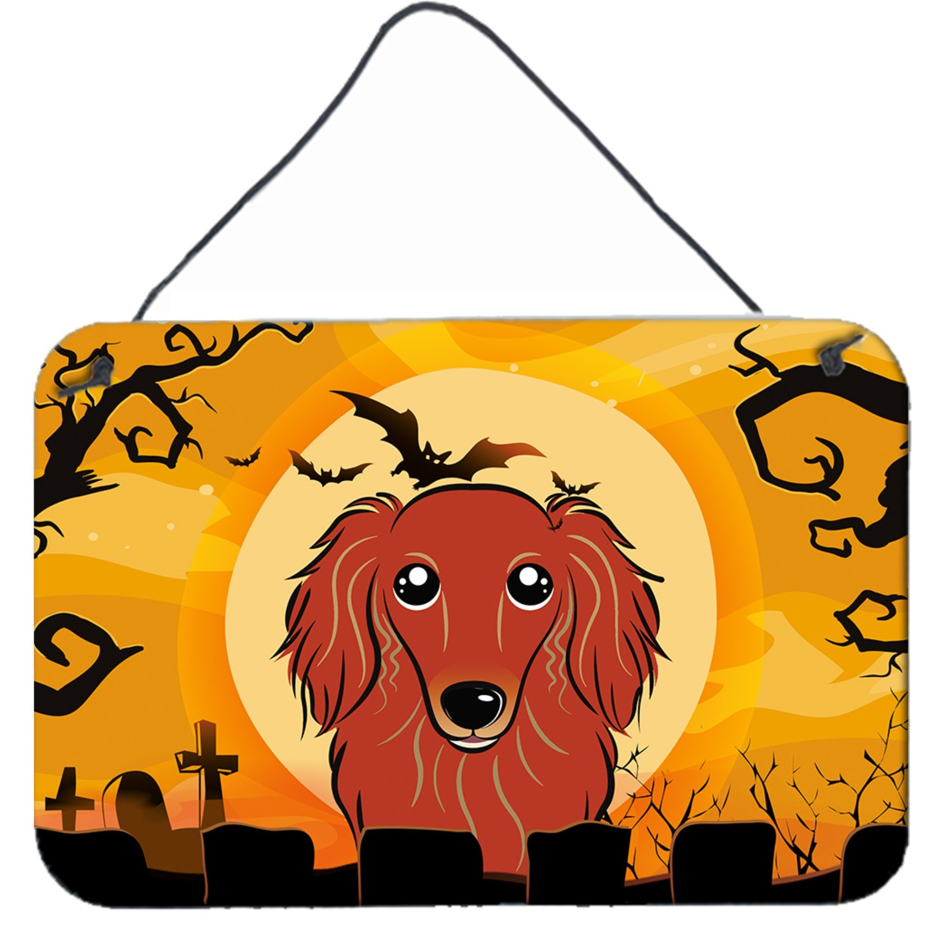 &quotCaroline's Treasures Halloween Longhair Red Dachshund Wall or Door Hanging Prints BB1772DS812, 8HX12W"