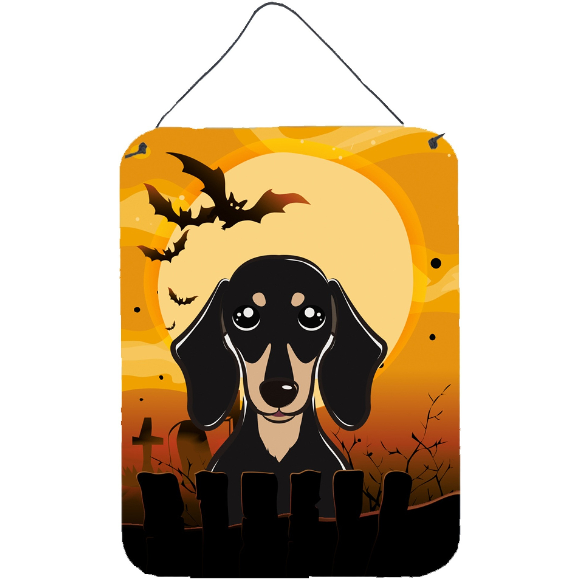 &quotCaroline's Treasures Halloween Smooth Black and Tan Dachshund Wall or Door Hanging Prints BB1773DS1216, 16HX12W, Multicolor"