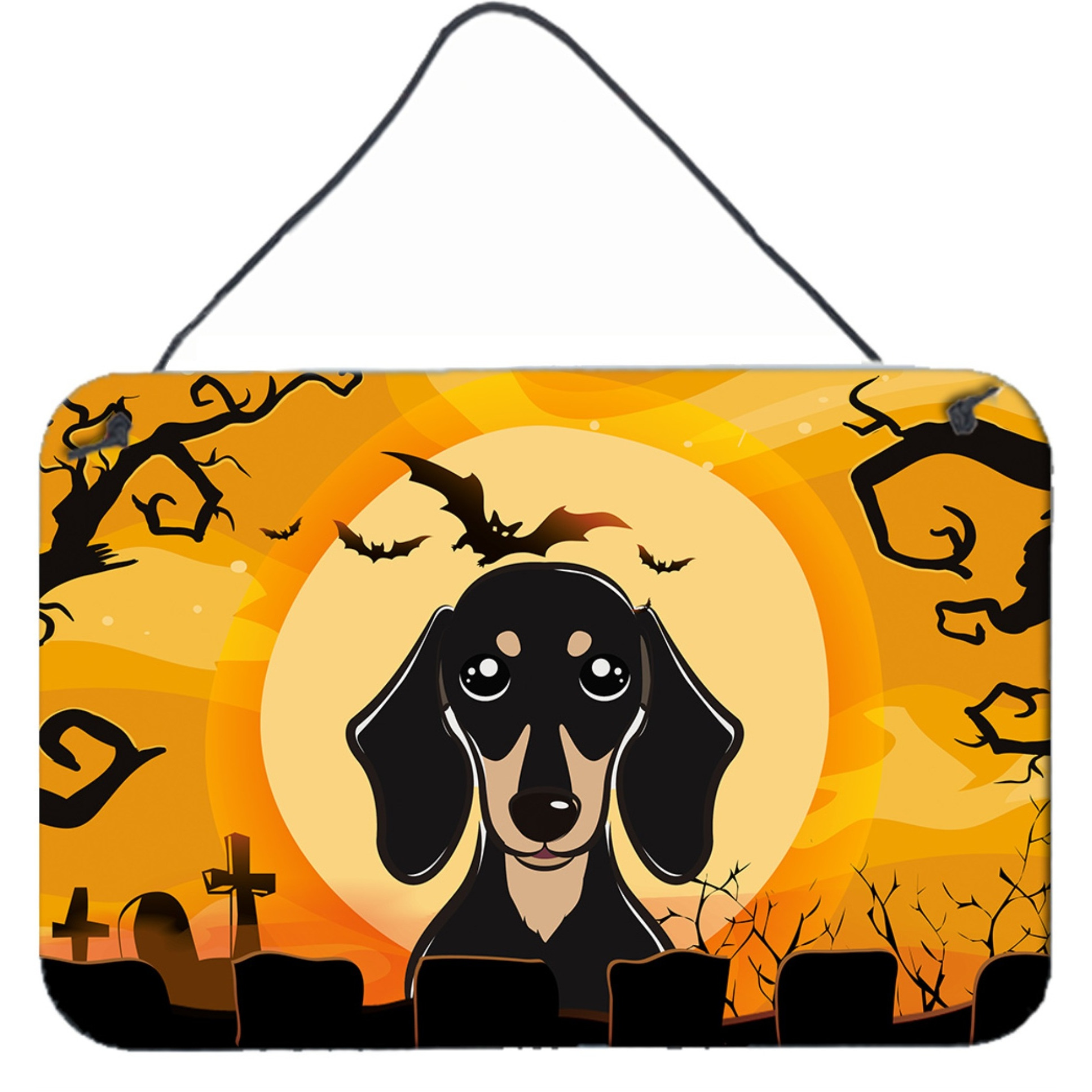 &quotCaroline's Treasures Halloween Smooth Black and Tan Dachshund Wall or Door Hanging Prints BB1773DS812, 8HX12W, Multicolor"
