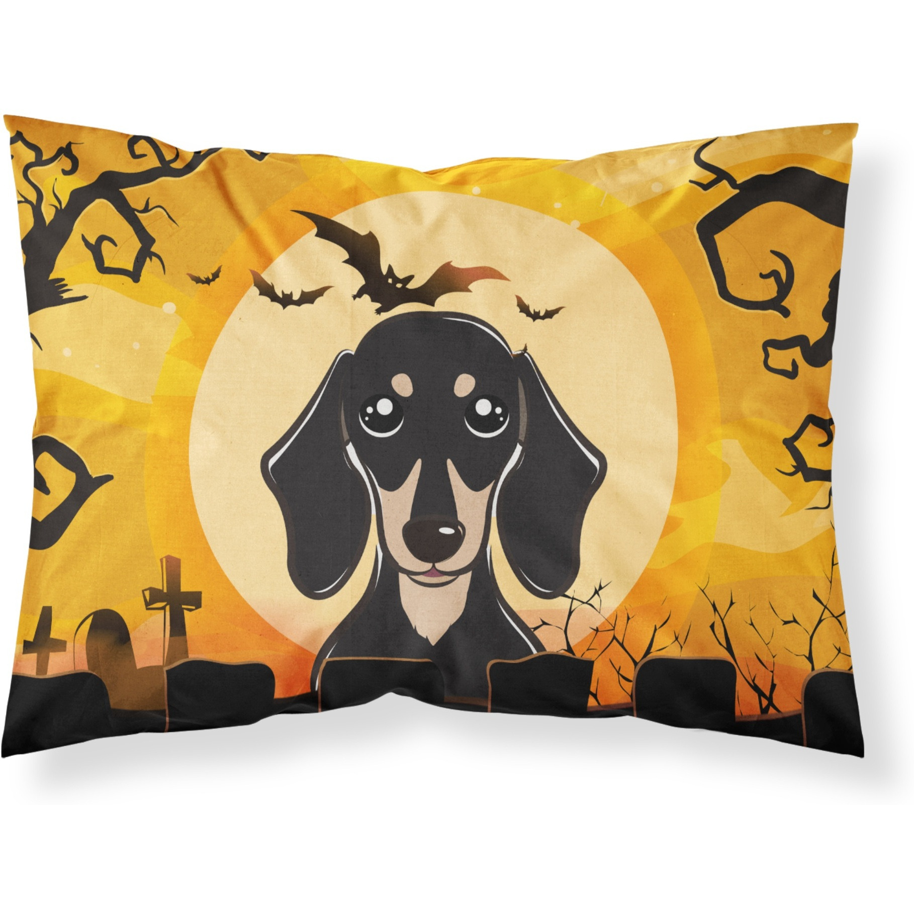 &quotCaroline's Treasures BB1773PILLOWCASE Halloween Smooth Black And Tan Dachshund Fabric Standard Pillowcase, Large, Multicolor"