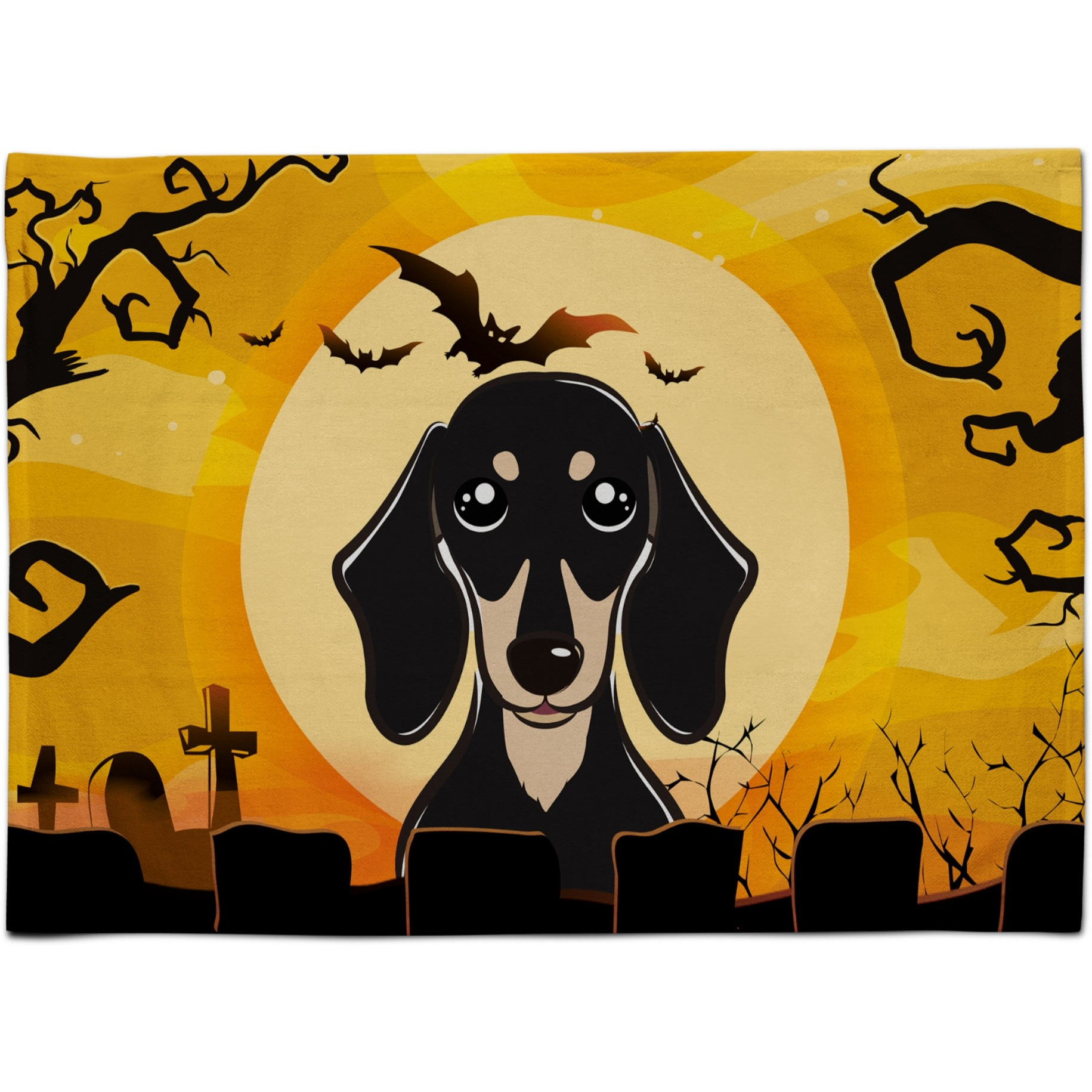 &quotCaroline's Treasures BB1773PLMT Halloween Smooth Black And Tan Dachshund Fabric Placemat, Multicolor"