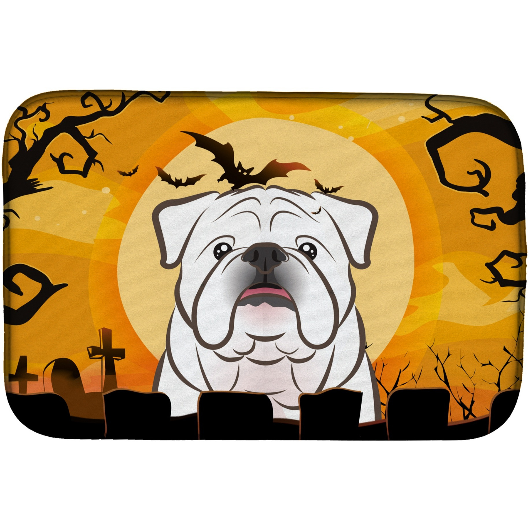 &quotCaroline's Treasures Halloween White English Bulldog Dish Drying Mat, 14"" x 21"""