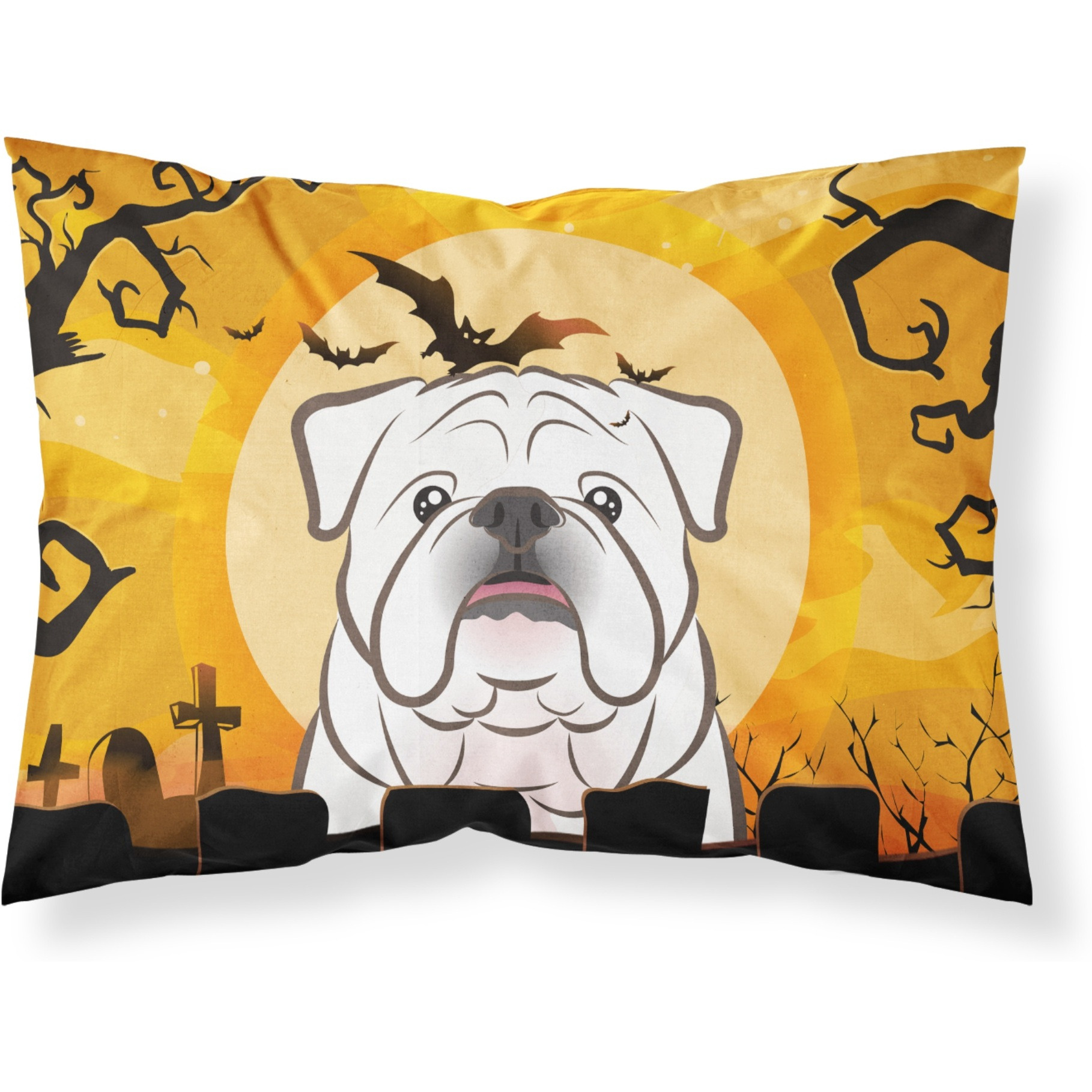 &quotCaroline's Treasures BB1778PILLOWCASE Halloween White English Bulldog Fabric Standard Pillowcase, Large, Multicolor"