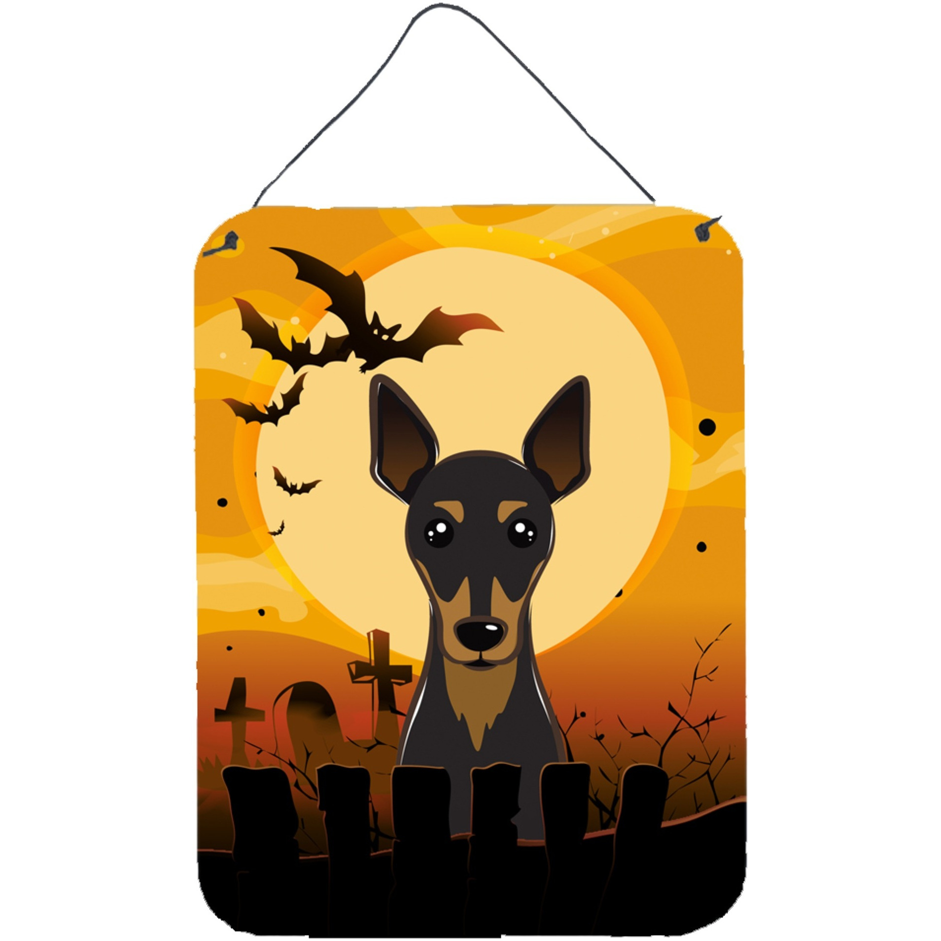 &quotCaroline's Treasures Halloween Min Pin Wall or Door Hanging Prints BB1798DS1216, 16HX12W, Multicolor"
