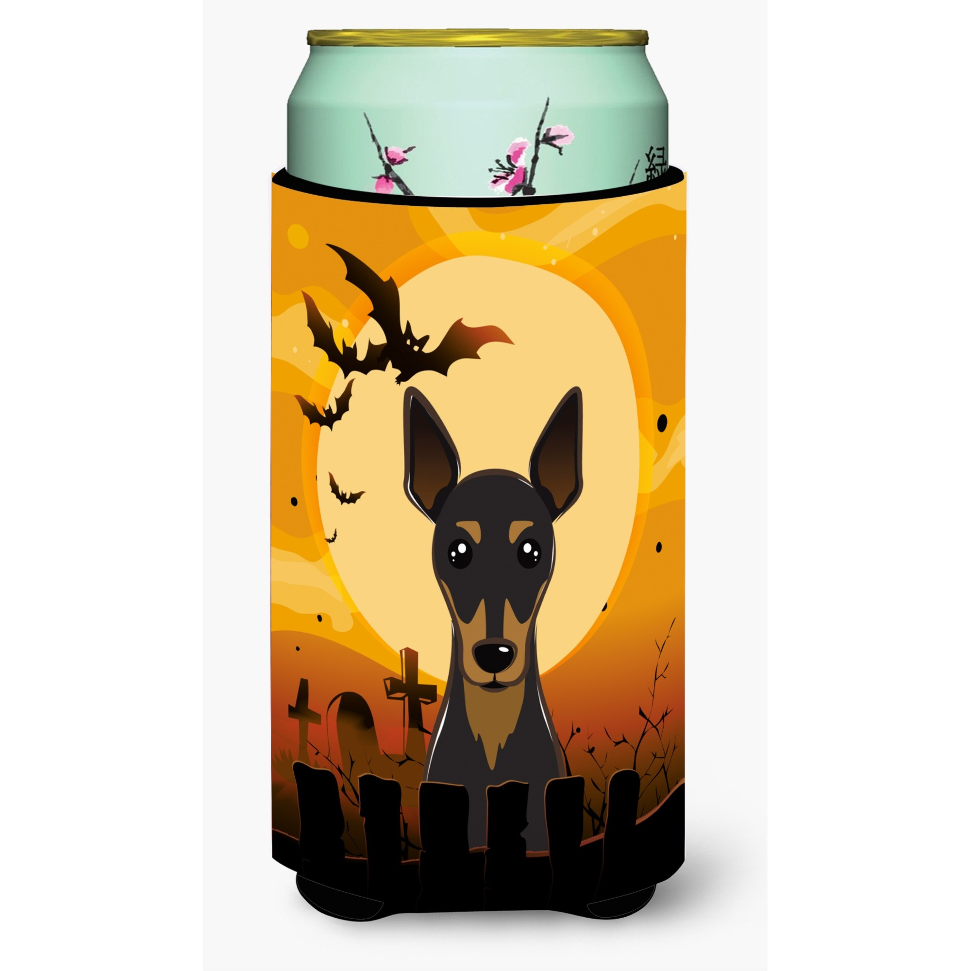 &quotCaroline's Treasures Halloween Min Pin Tall Boy Koozie Hugger, Multicolor"