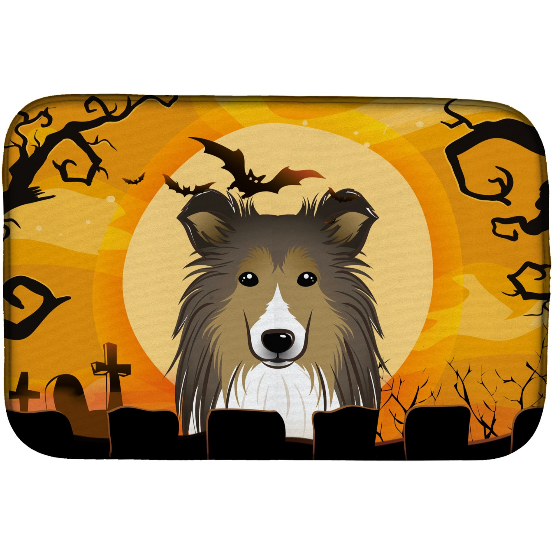 &quotCaroline's Treasures Halloween Sheltie Dish Drying Mat, 14"" x 21"""